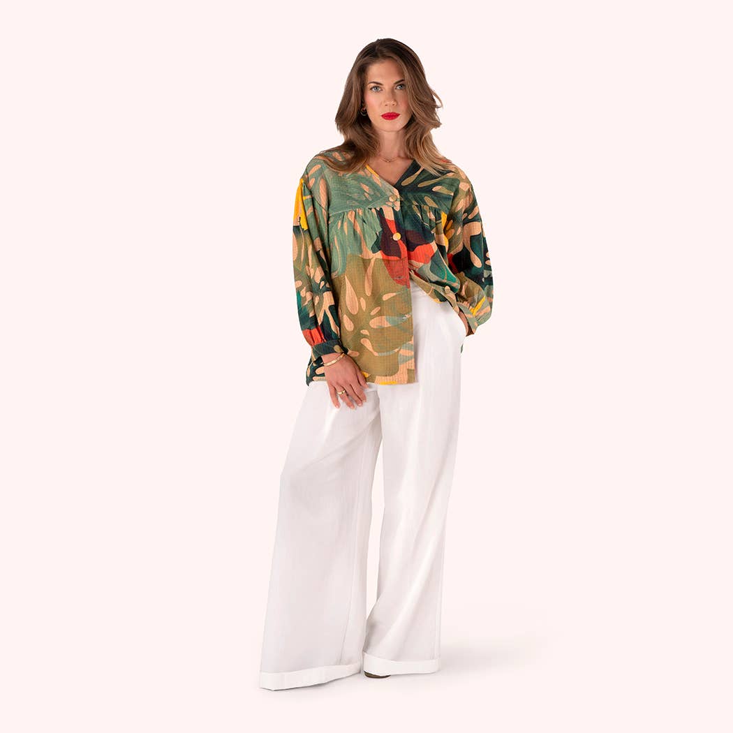 Short Cotton Jacket| Powder| Exotic Leaves
