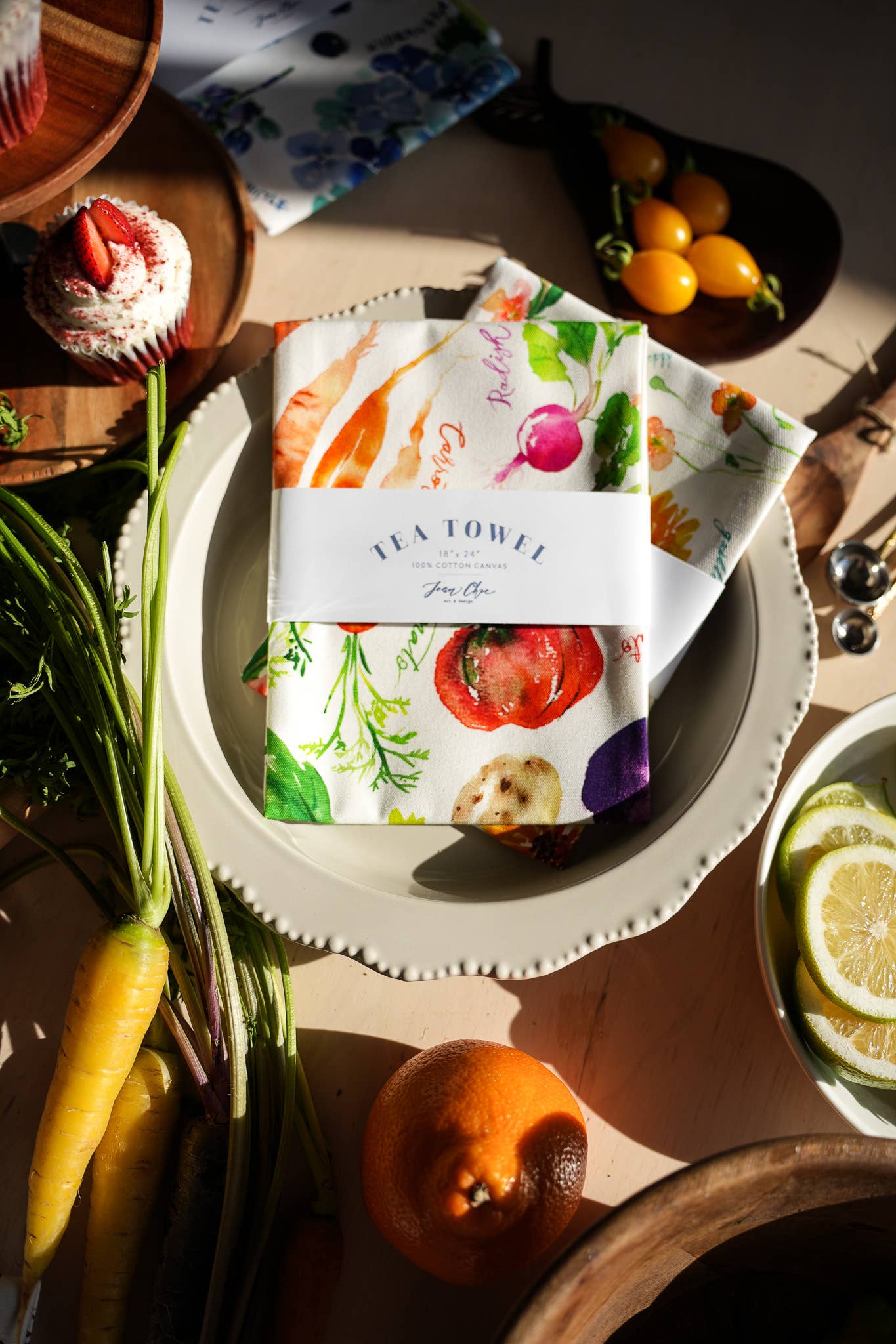 Vegetable Medley Tea Towel. Watercolor Veggie Kitchen Towel.