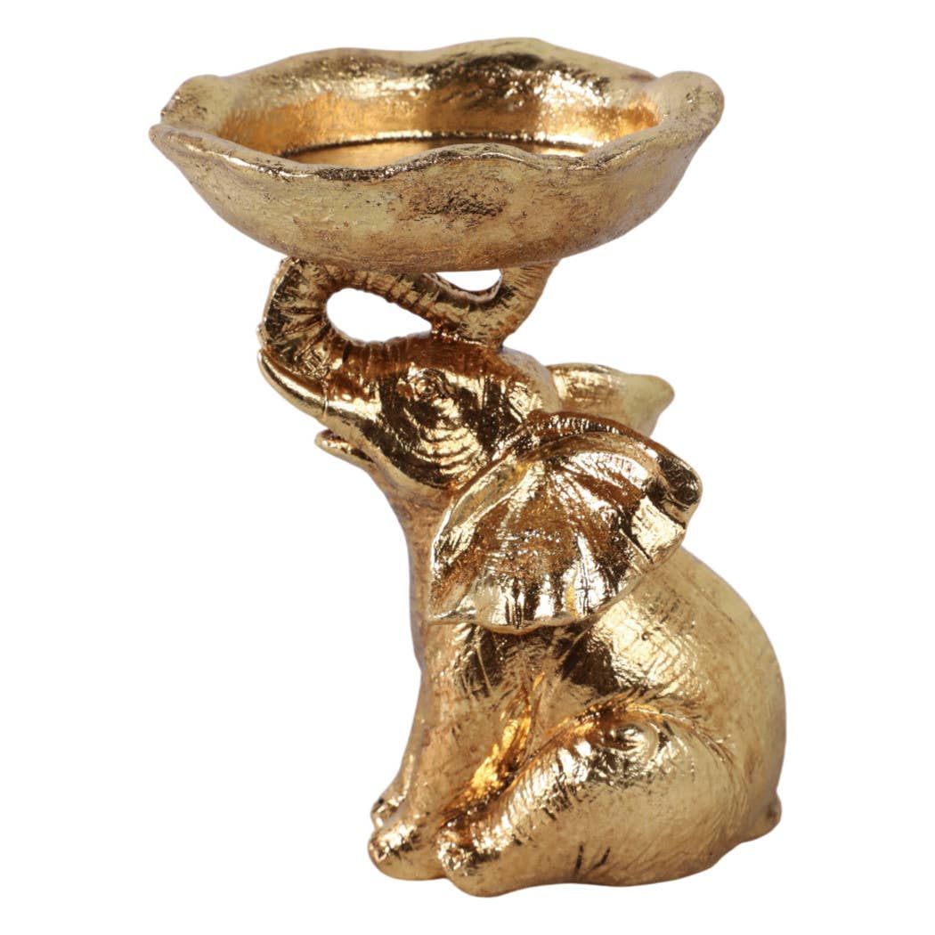 Resin Decorative Bowl On Elephant Trunk - Gold, 6 in.
