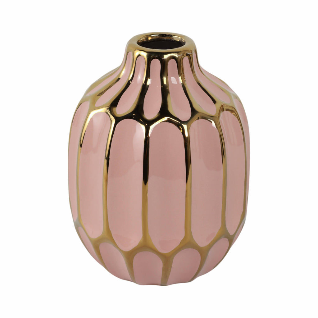 Pink Ceramic Striped Blush Vase - 8 in.