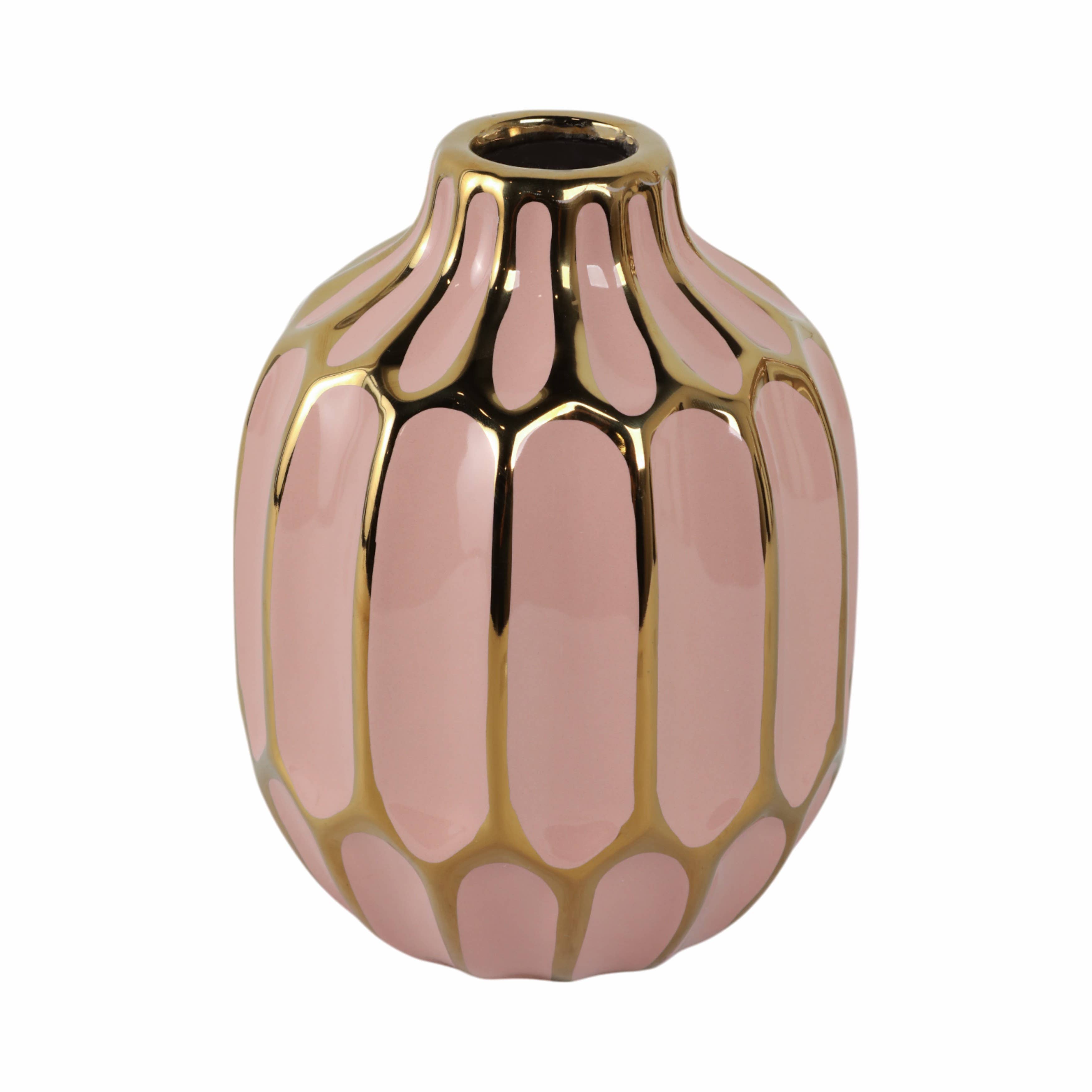 Pink Ceramic Striped Blush Vase - 8 in.