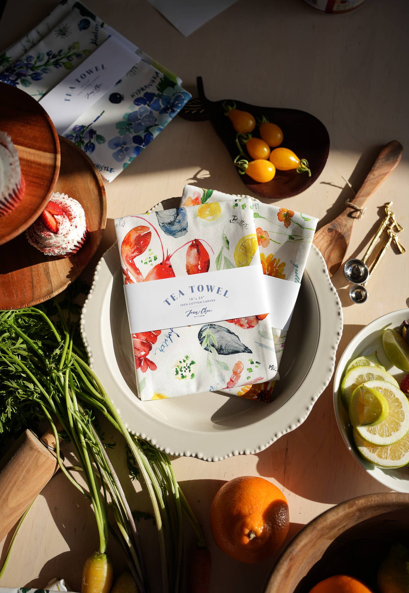 Seafood Table Tea Towel. Watercolor Lobster Dish Towel.