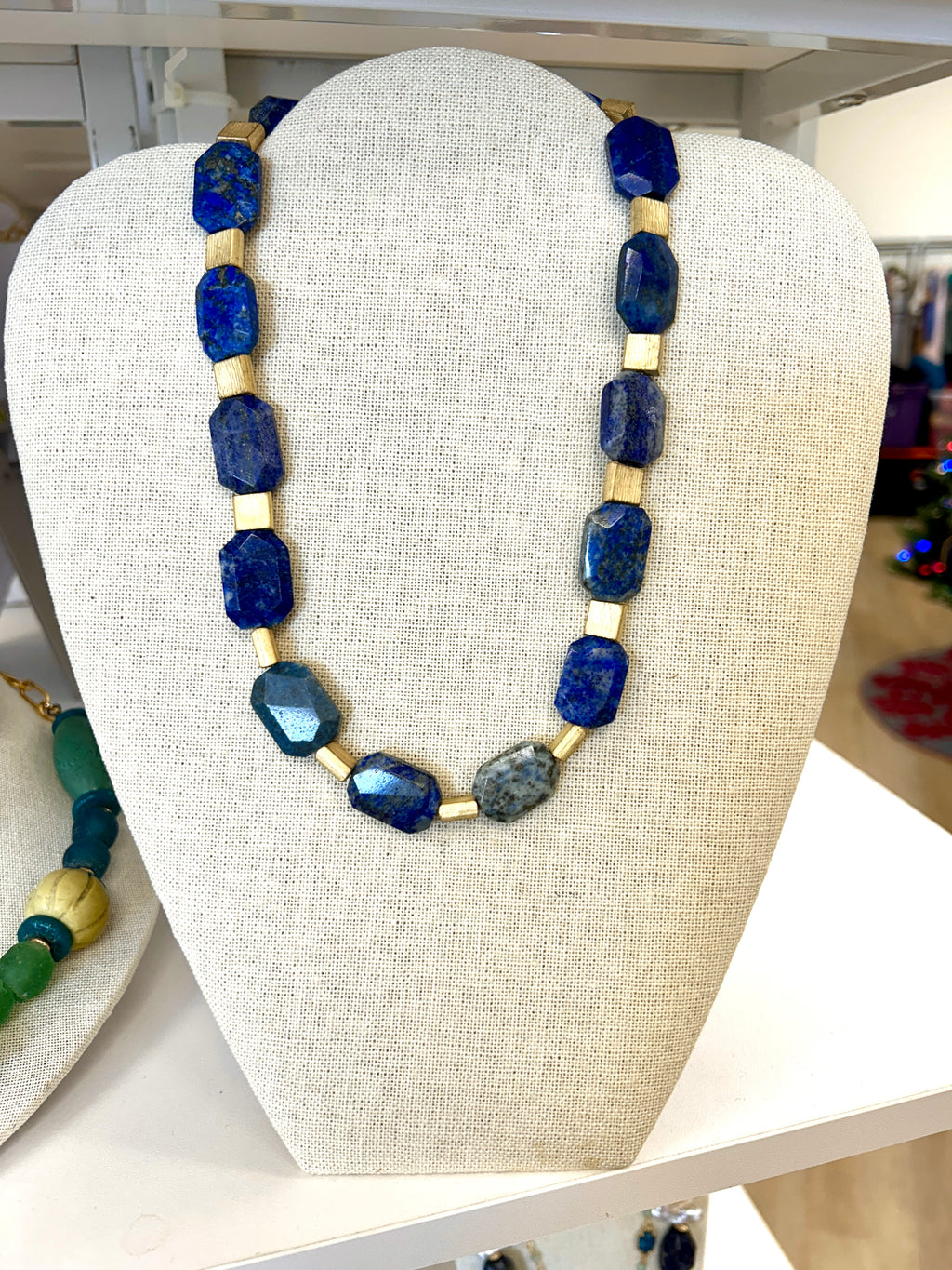 Lapis Lazuli and baroque pearl statement necklace