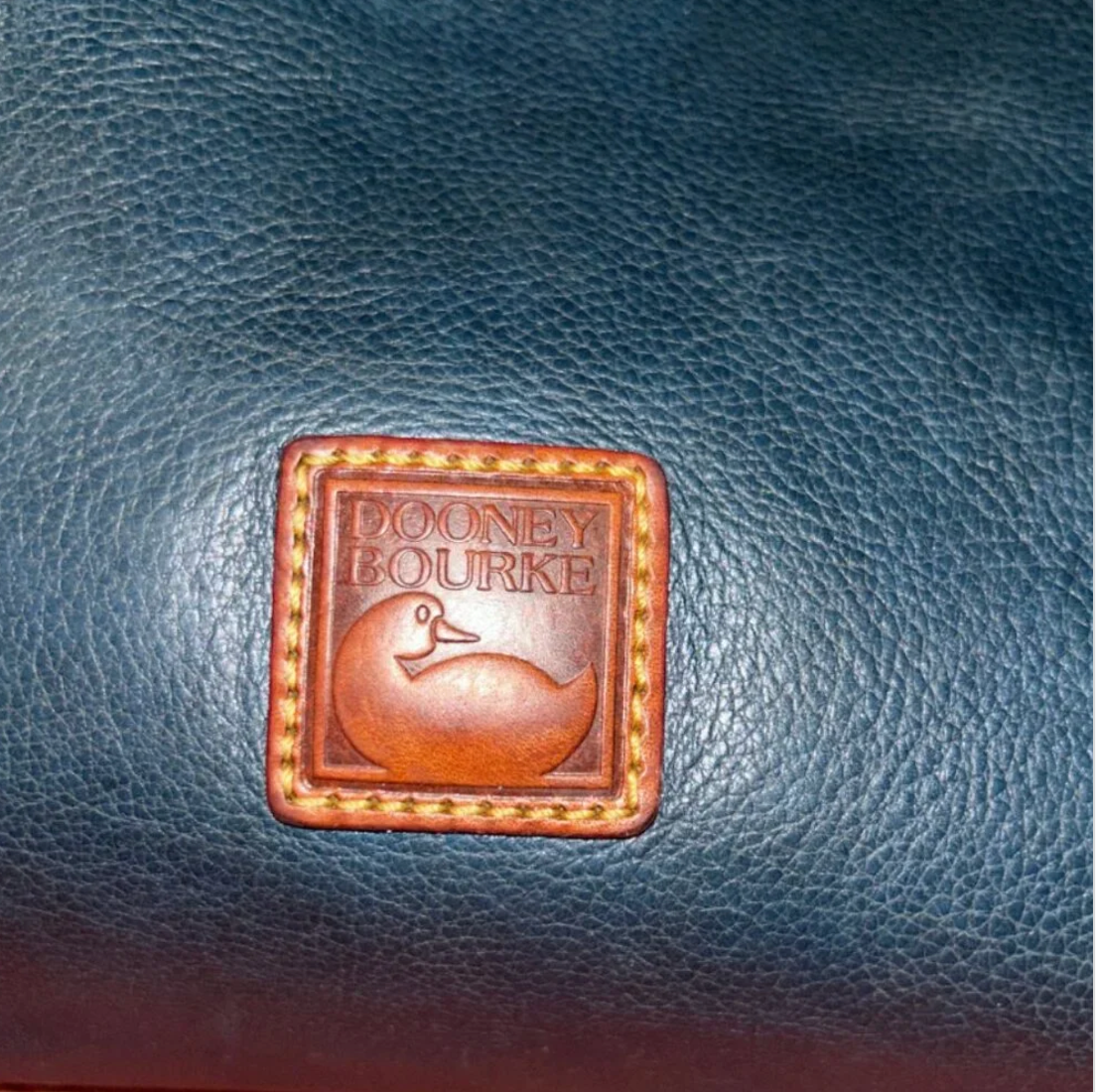 Dooney Bourke logo on a blue leather product