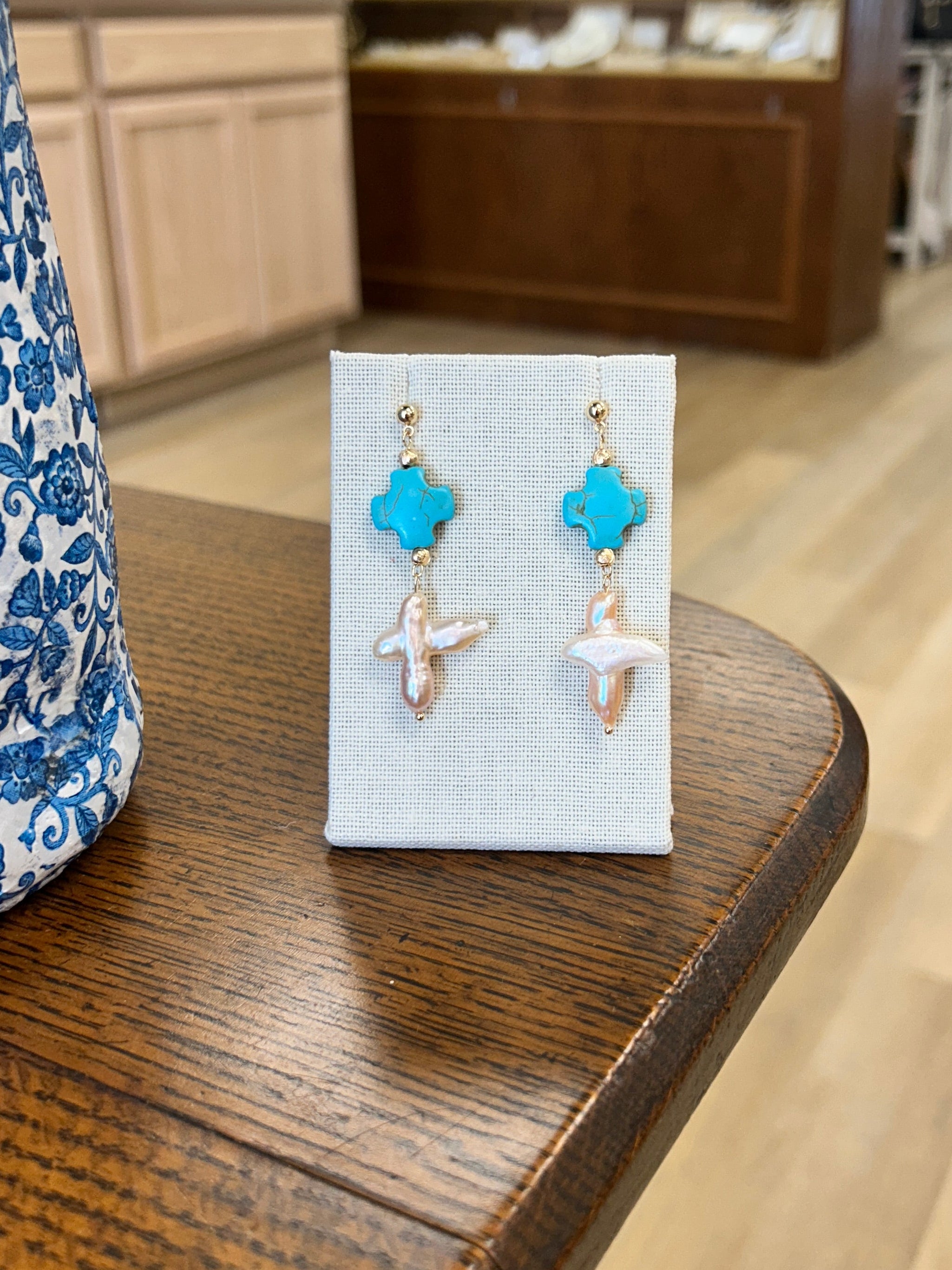 Pearl Cross Earrings| Juniper Skies