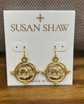 Elephant Intaglio Dangle Earrings | Susan Shaw| Gold