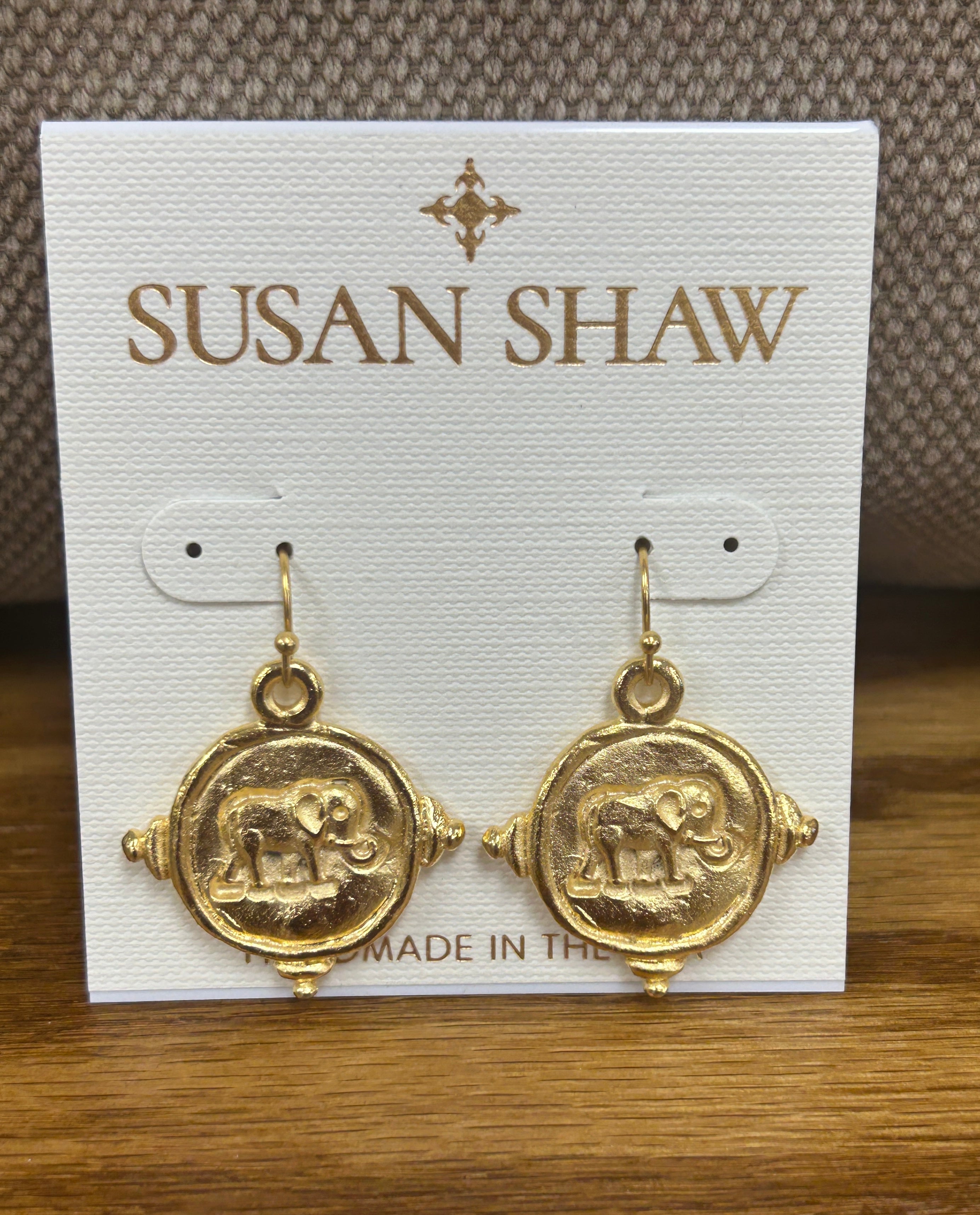 Susan Shaw Intaglio elephant drop earrings