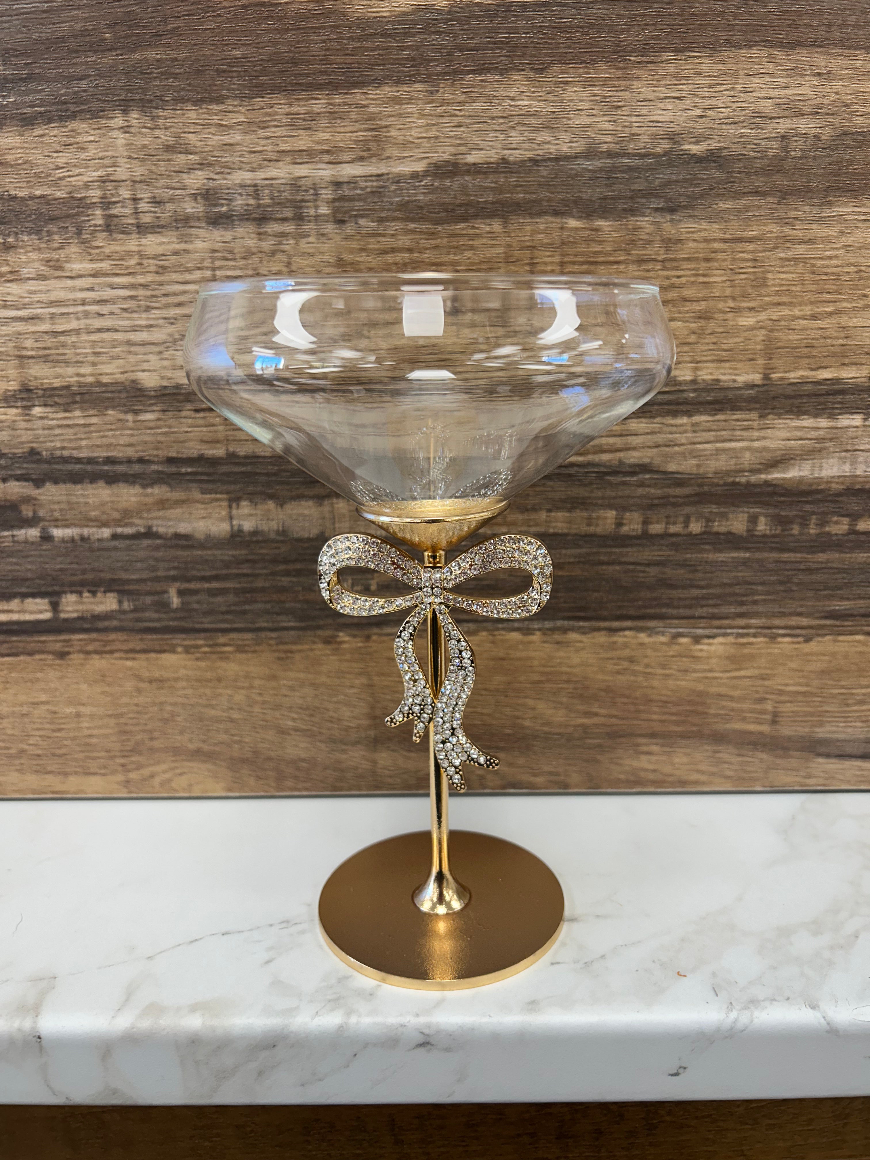 Golden Sparkle Bow Champage Coupe Glass