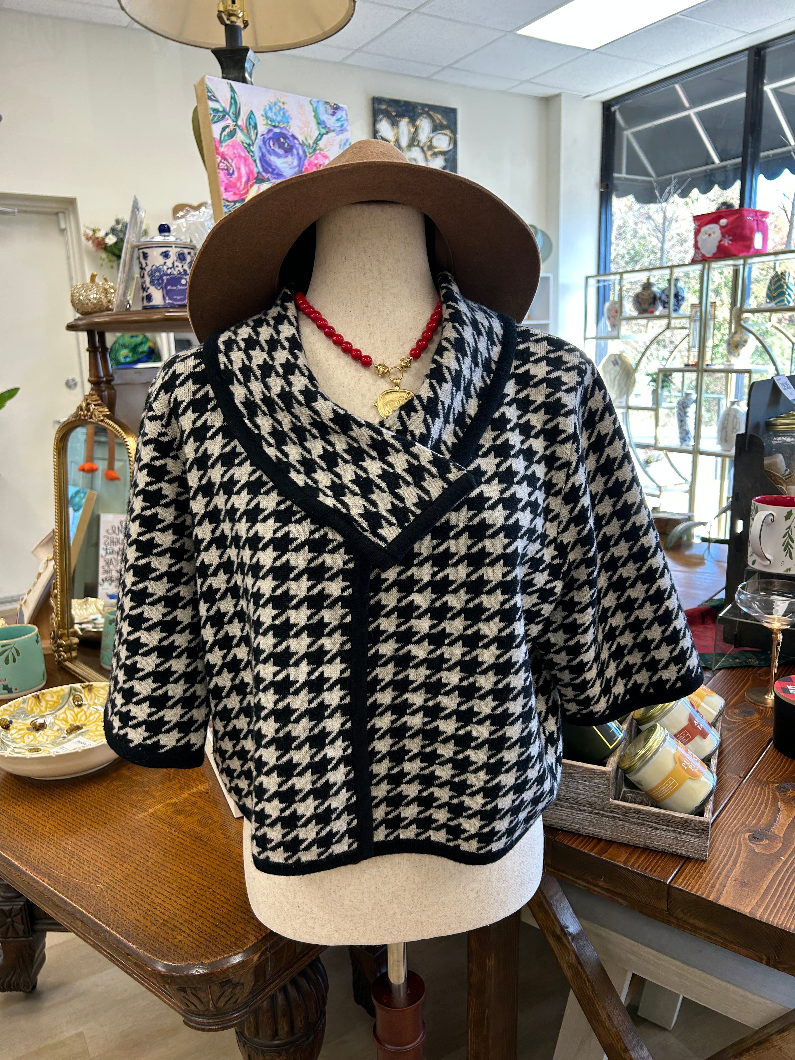 Ann Klein houndstooth poncho style sweater