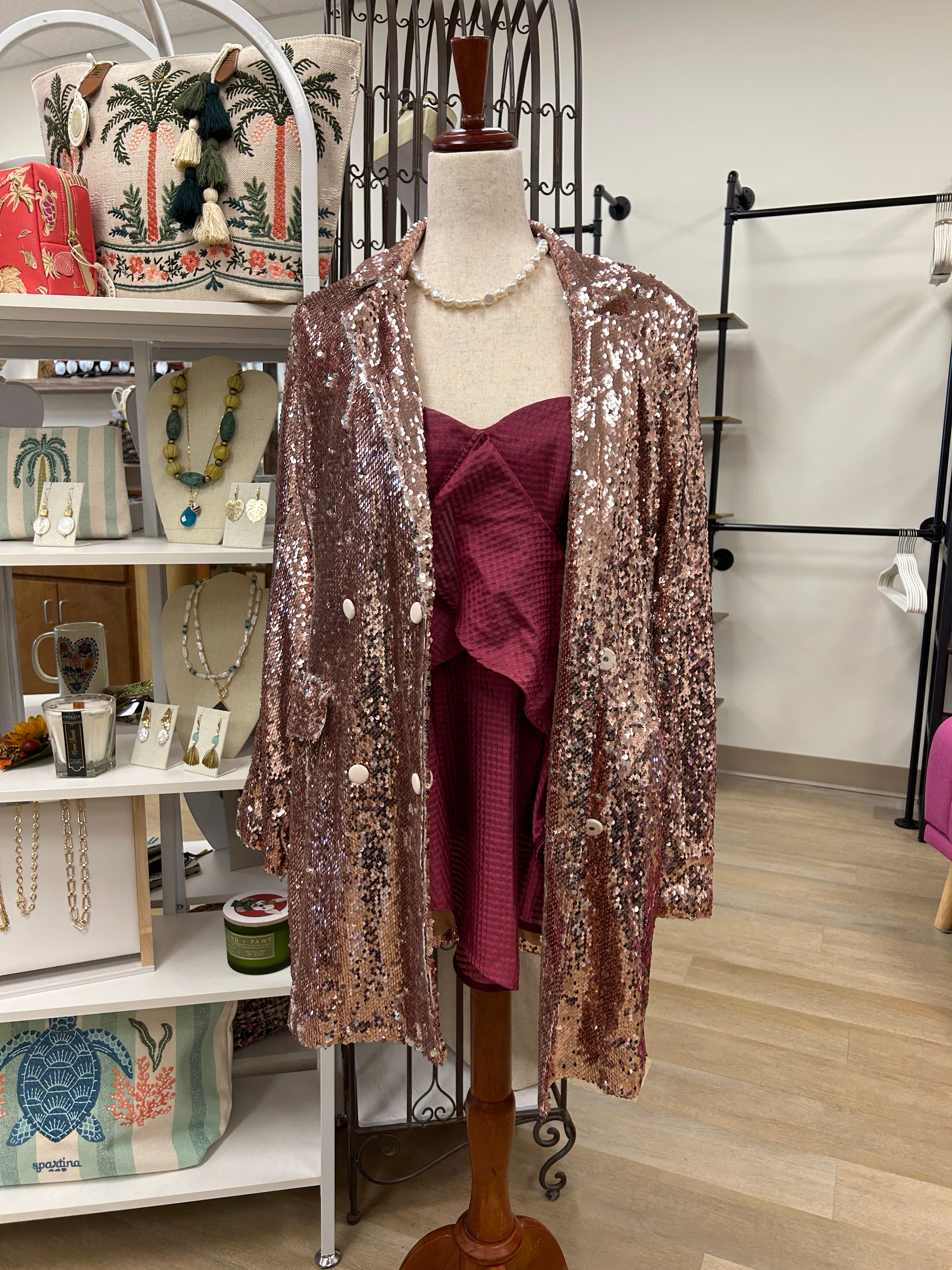 Endless Rose pink sequin double breasted blazer