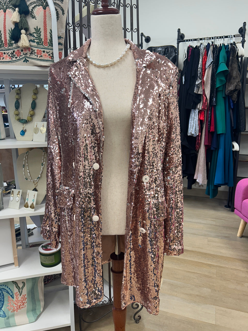 Endless Rose pink sequin double breasted blazer