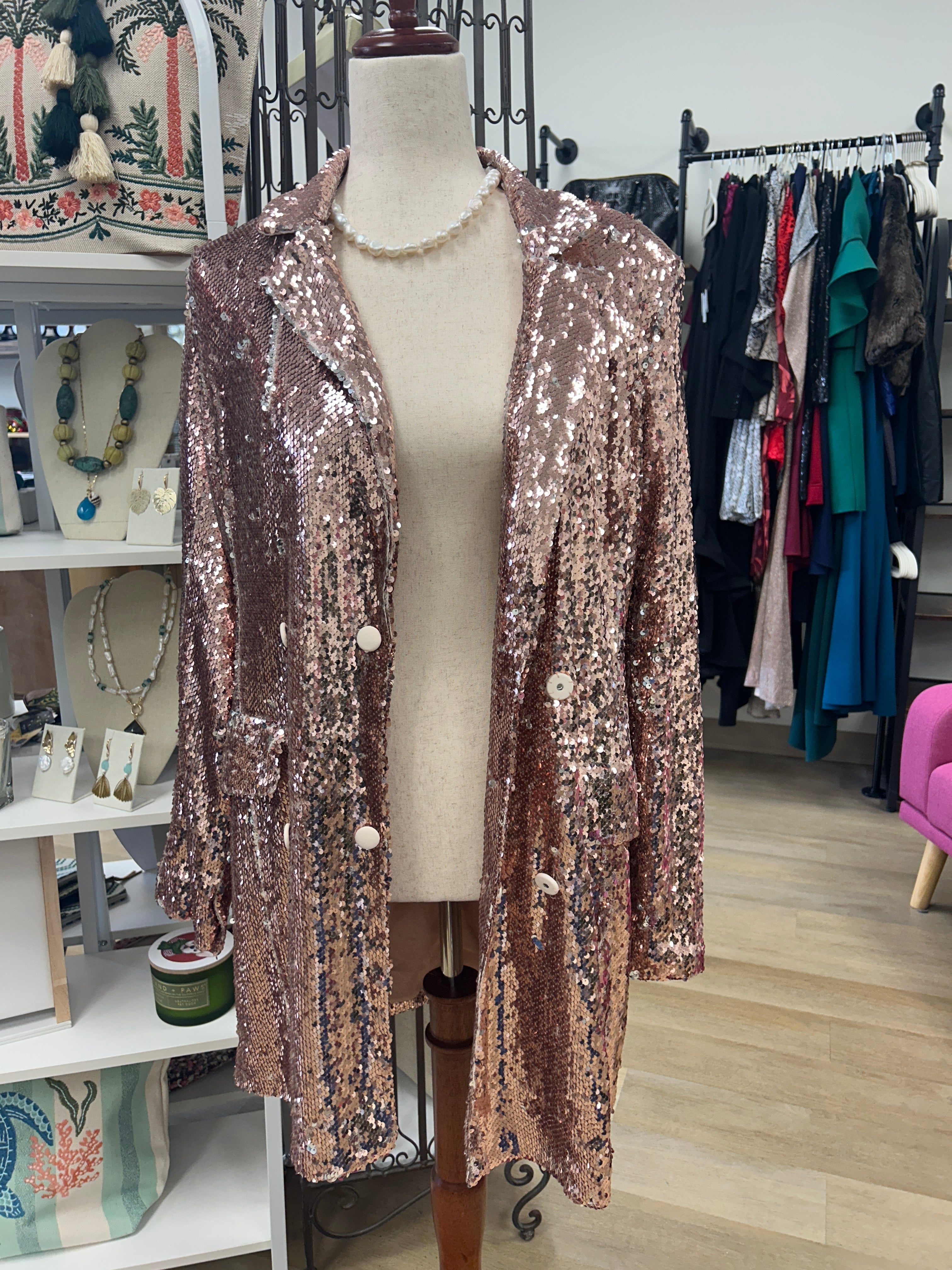 Endless Rose pink sequin double breasted blazer