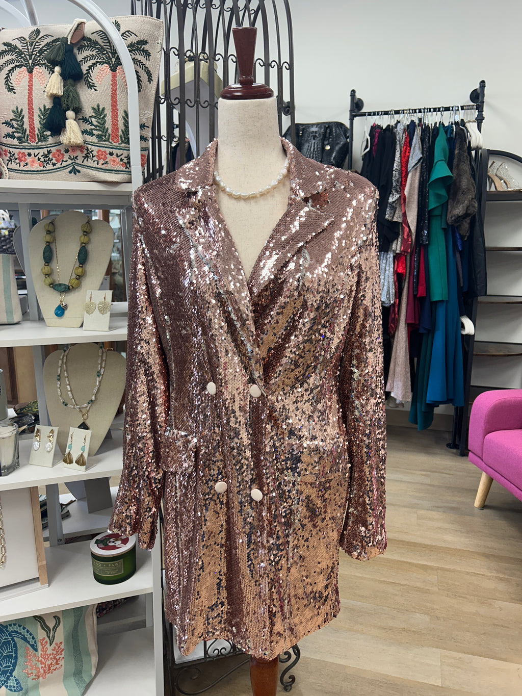 Endless Rose pink sequin double breasted blazer