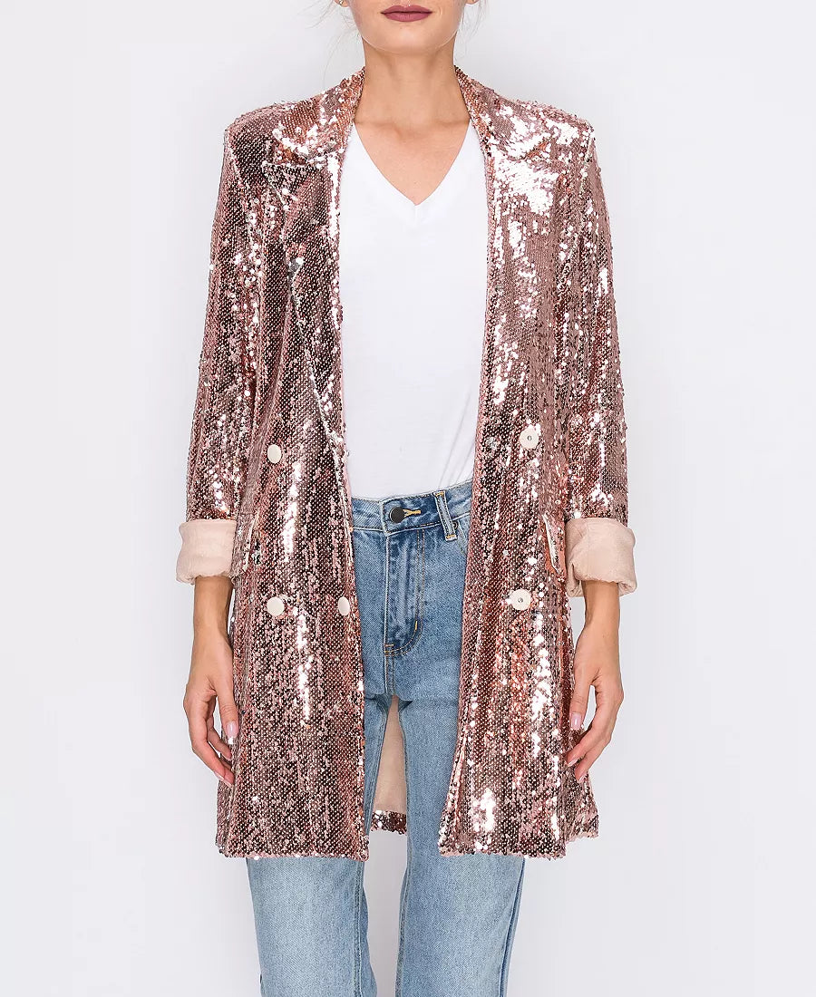 Endless Rose pink sequin double breasted blazer