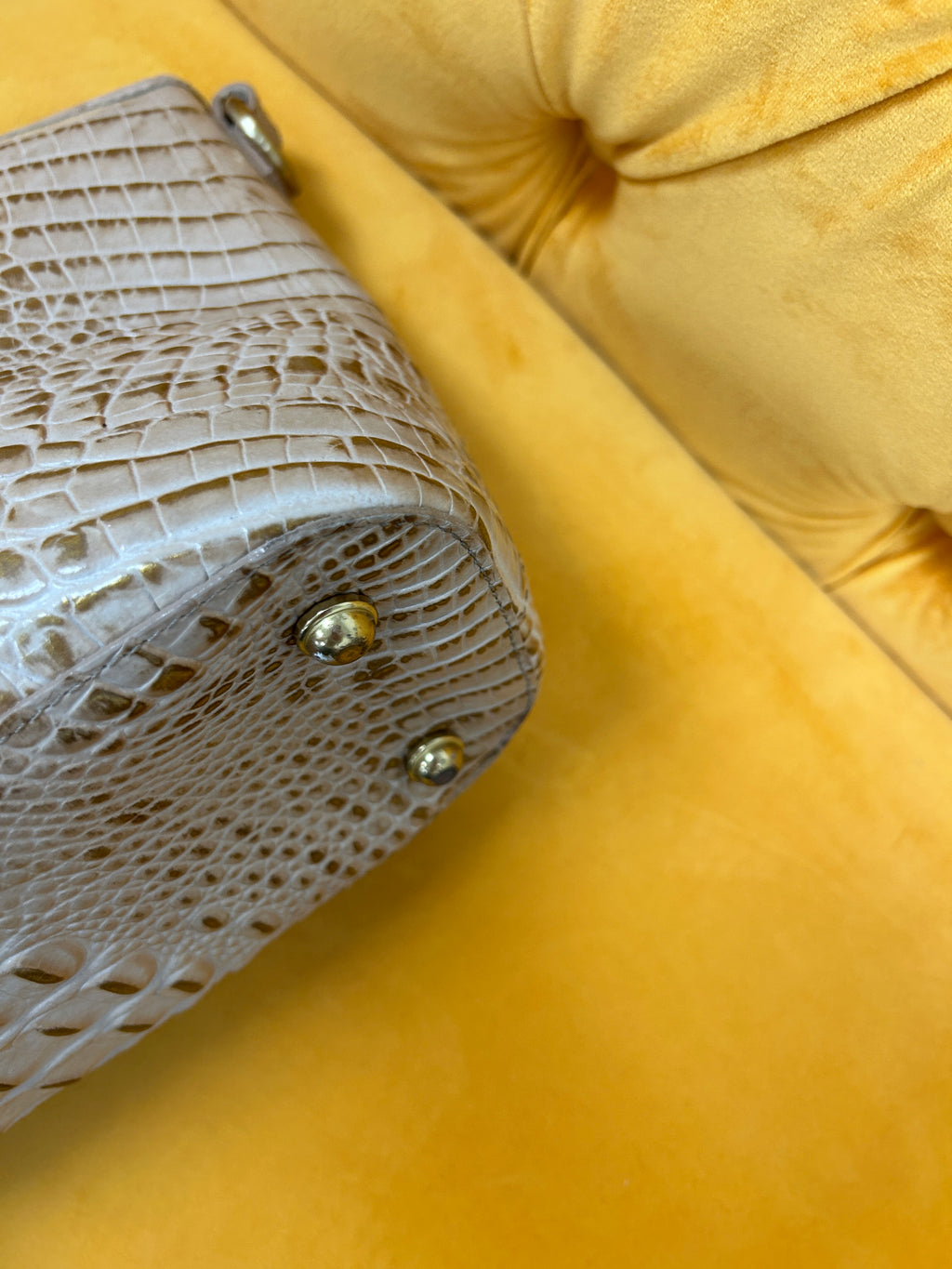 Brahmin Medium Asher tote in cream/gold crocodile embossed leather, gently used