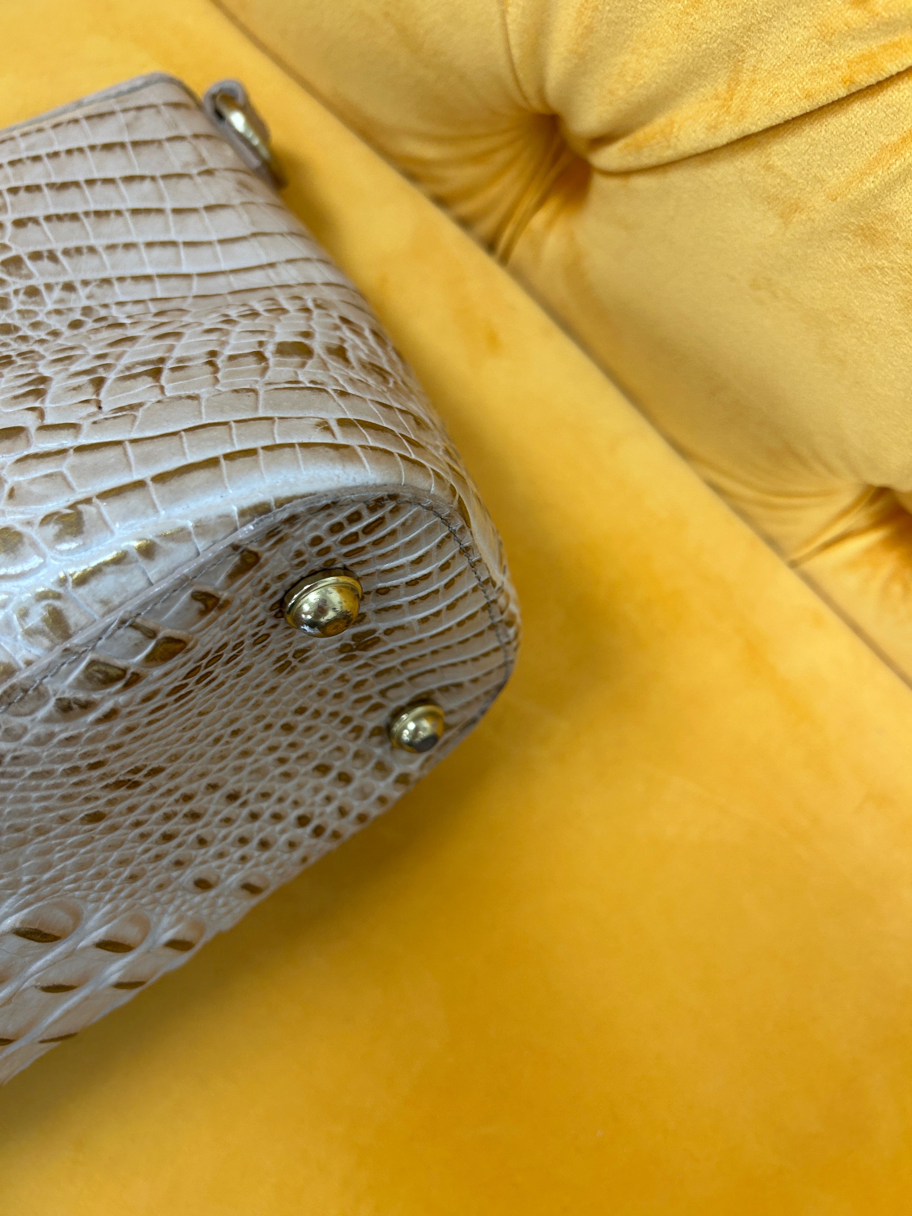 Brahmin Medium Asher tote in cream/gold crocodile embossed leather, gently used