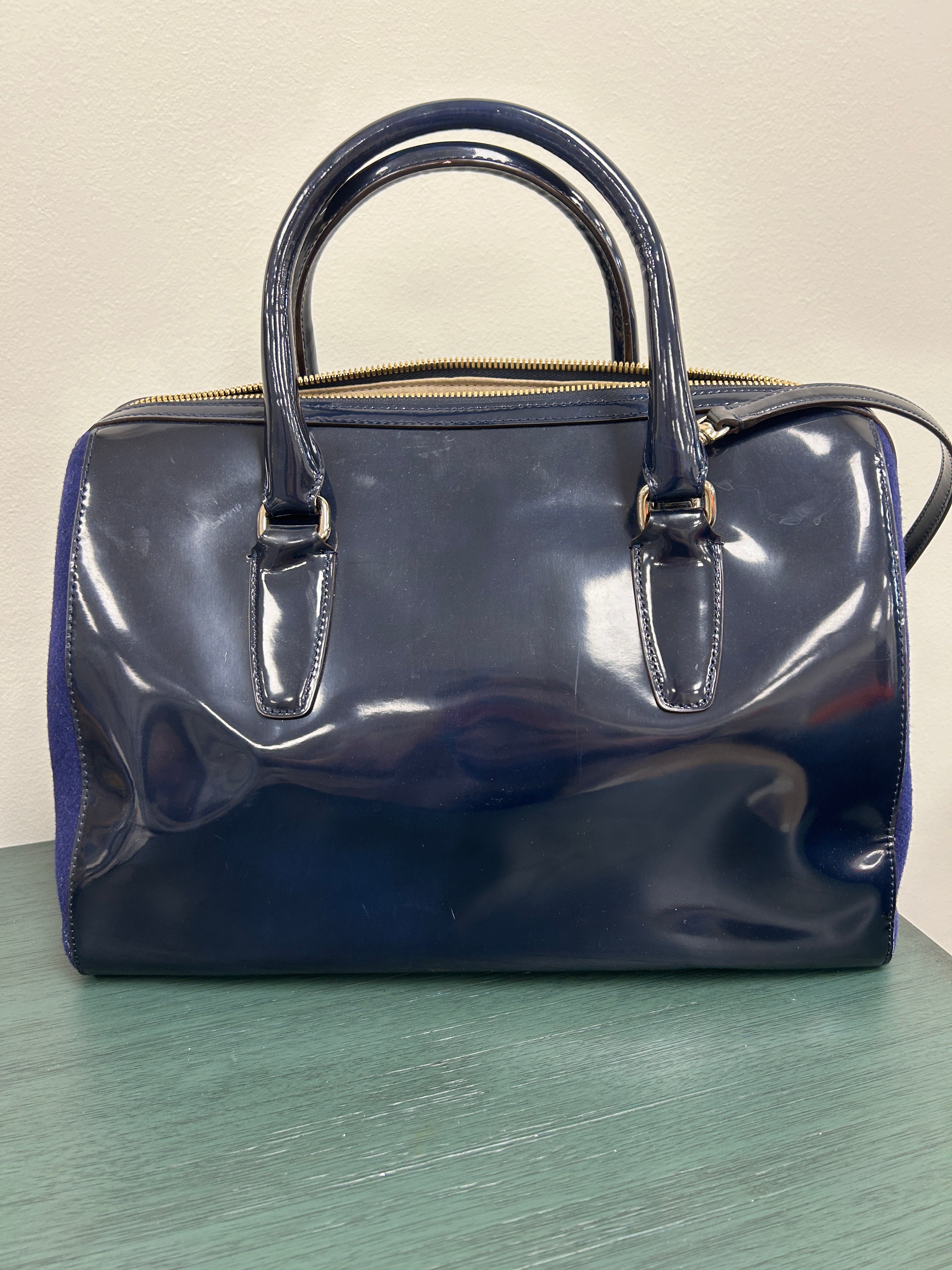 Coach Legacy Helya Two Tone Navy Wool and Patent Leather