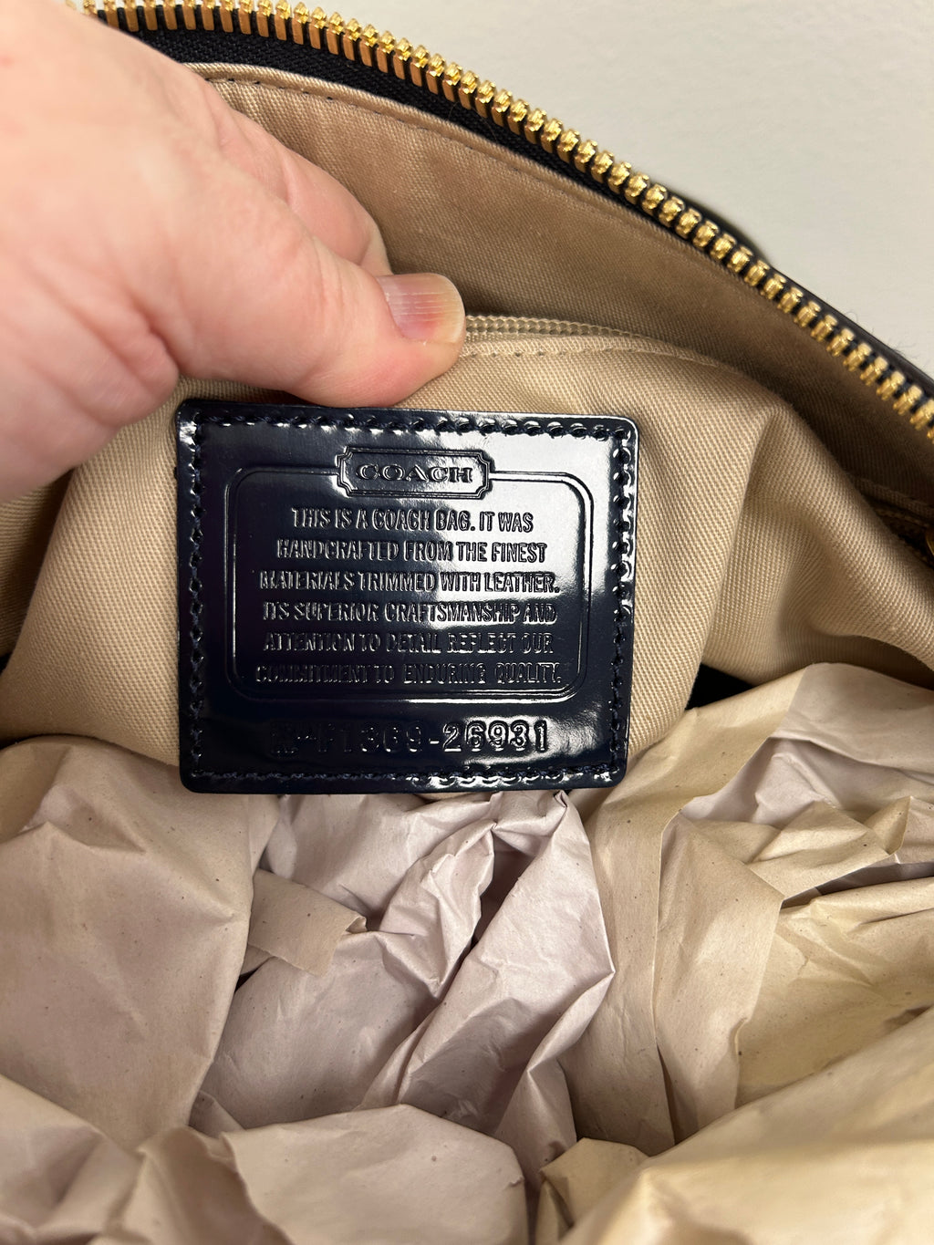 Coach Legacy Helya Two Tone Navy Wool and Patent Leather