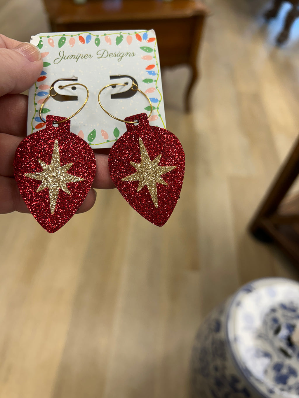 Glittery leather earrings are cozy and bright