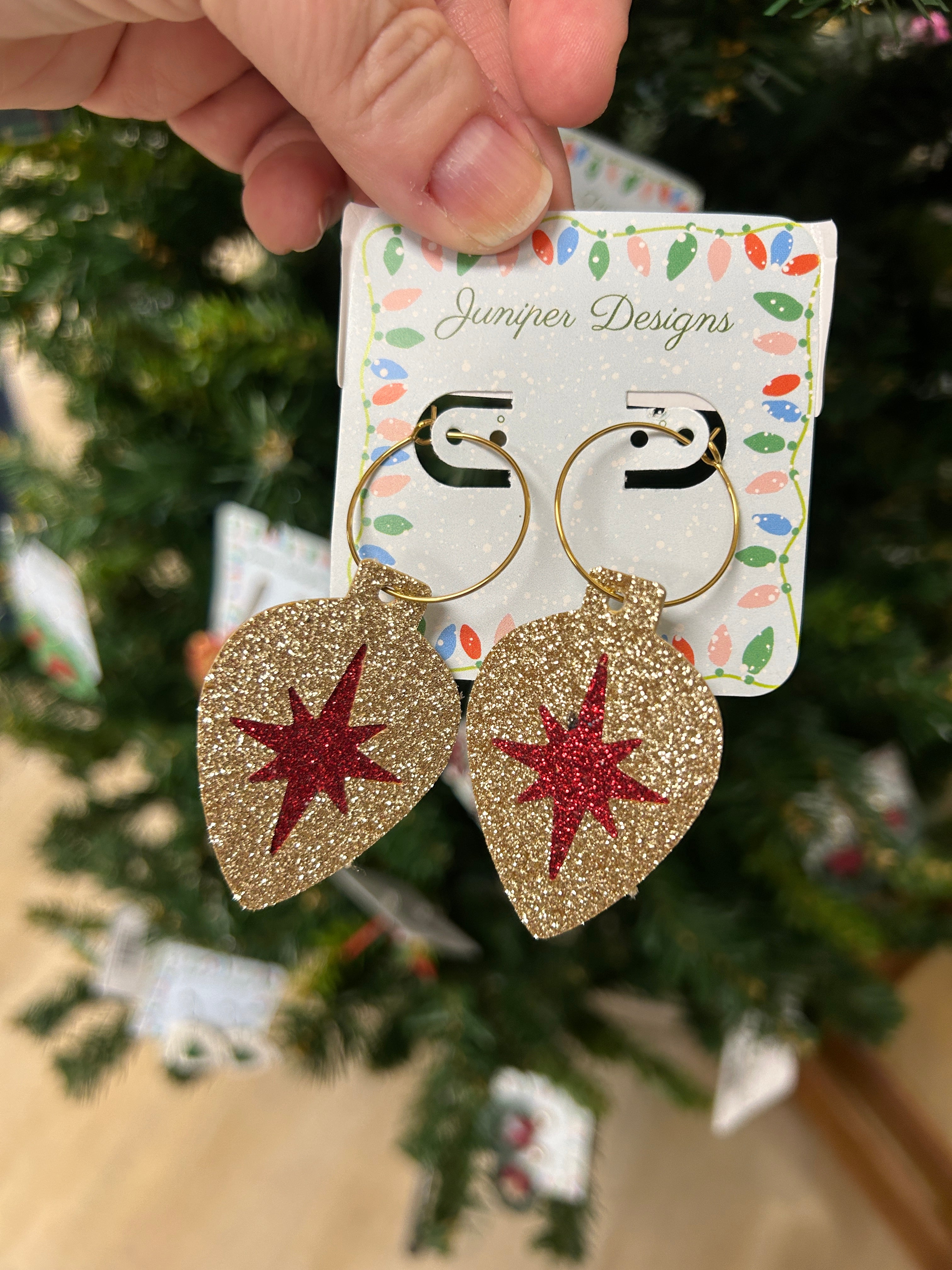Glittery leather earrings are cozy and bright