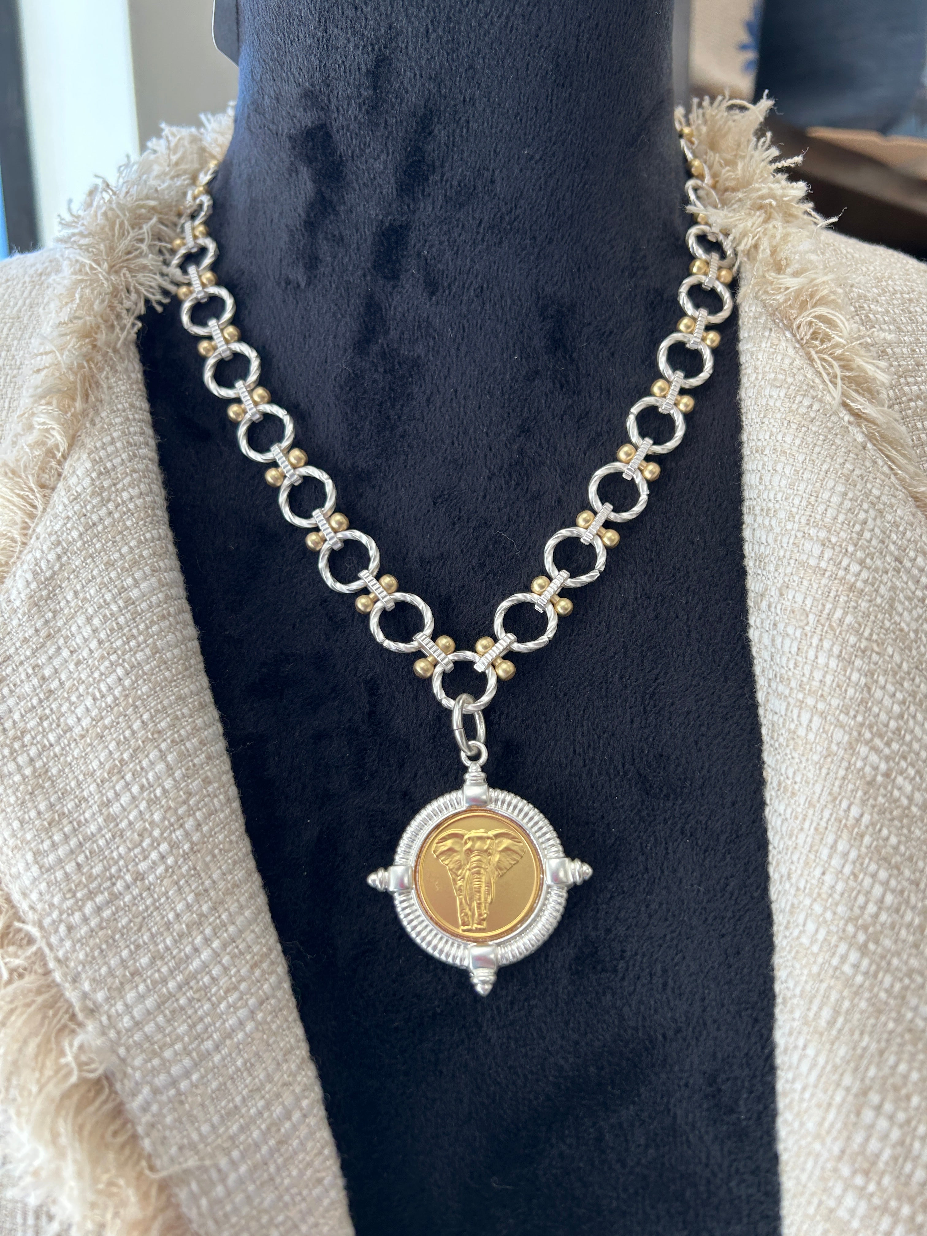 Dual tone elephant necklace