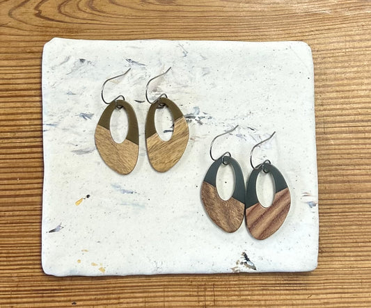 Acrylic and wood abstract earrings