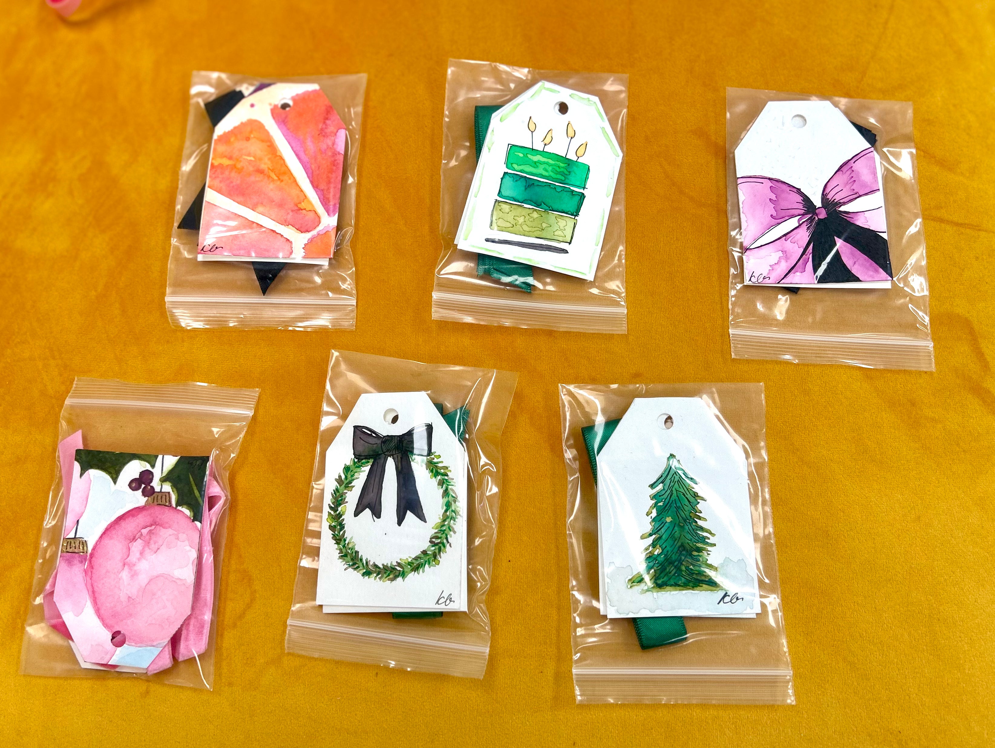 Handpainted gift tags with ribbon (2 per pack)