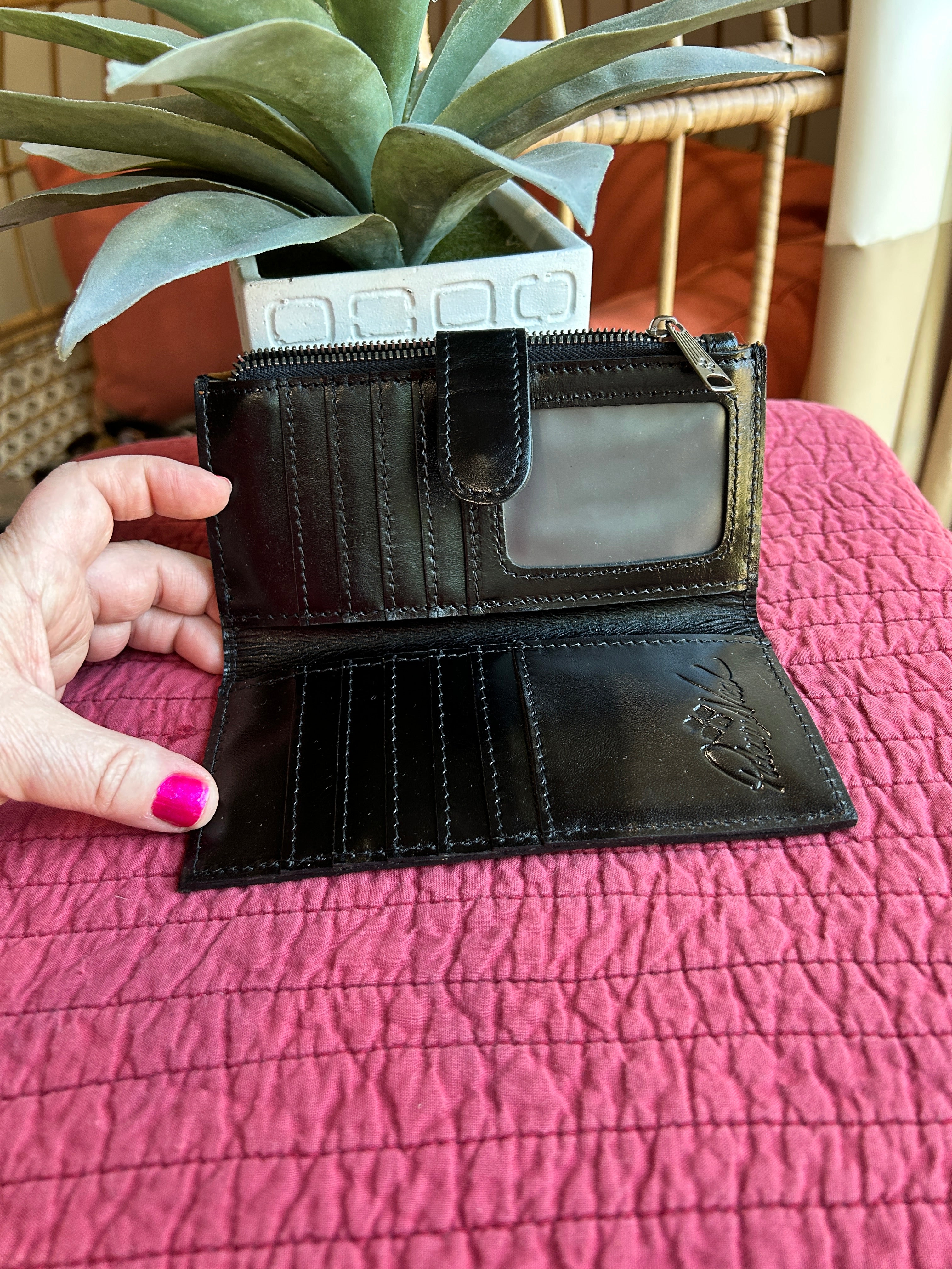 Patricia Nash Black leather bifold wallet (pre-owned)