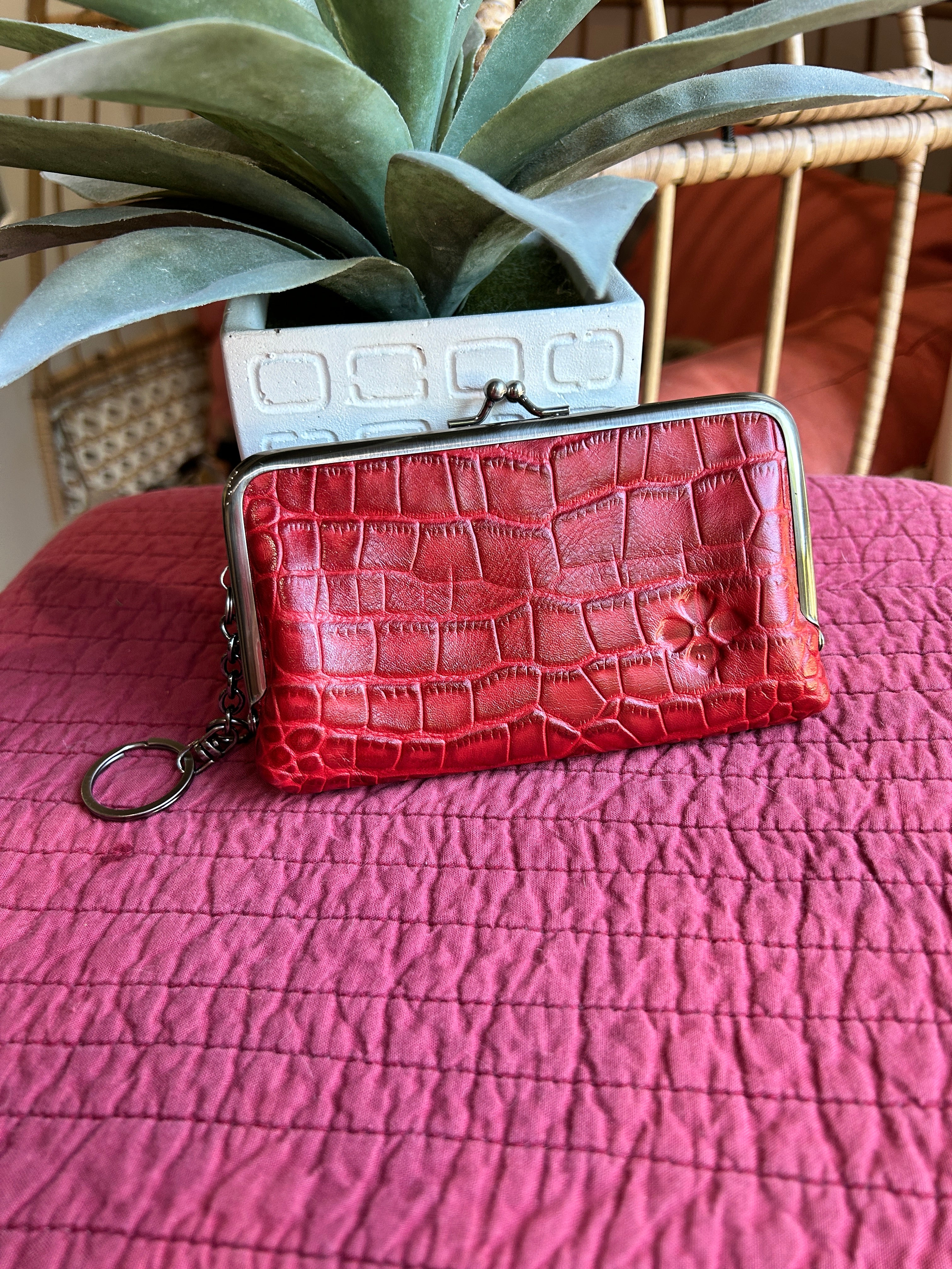 Patricia Nash Red Croc pattern leather kisslock coin purse (pre-owned)