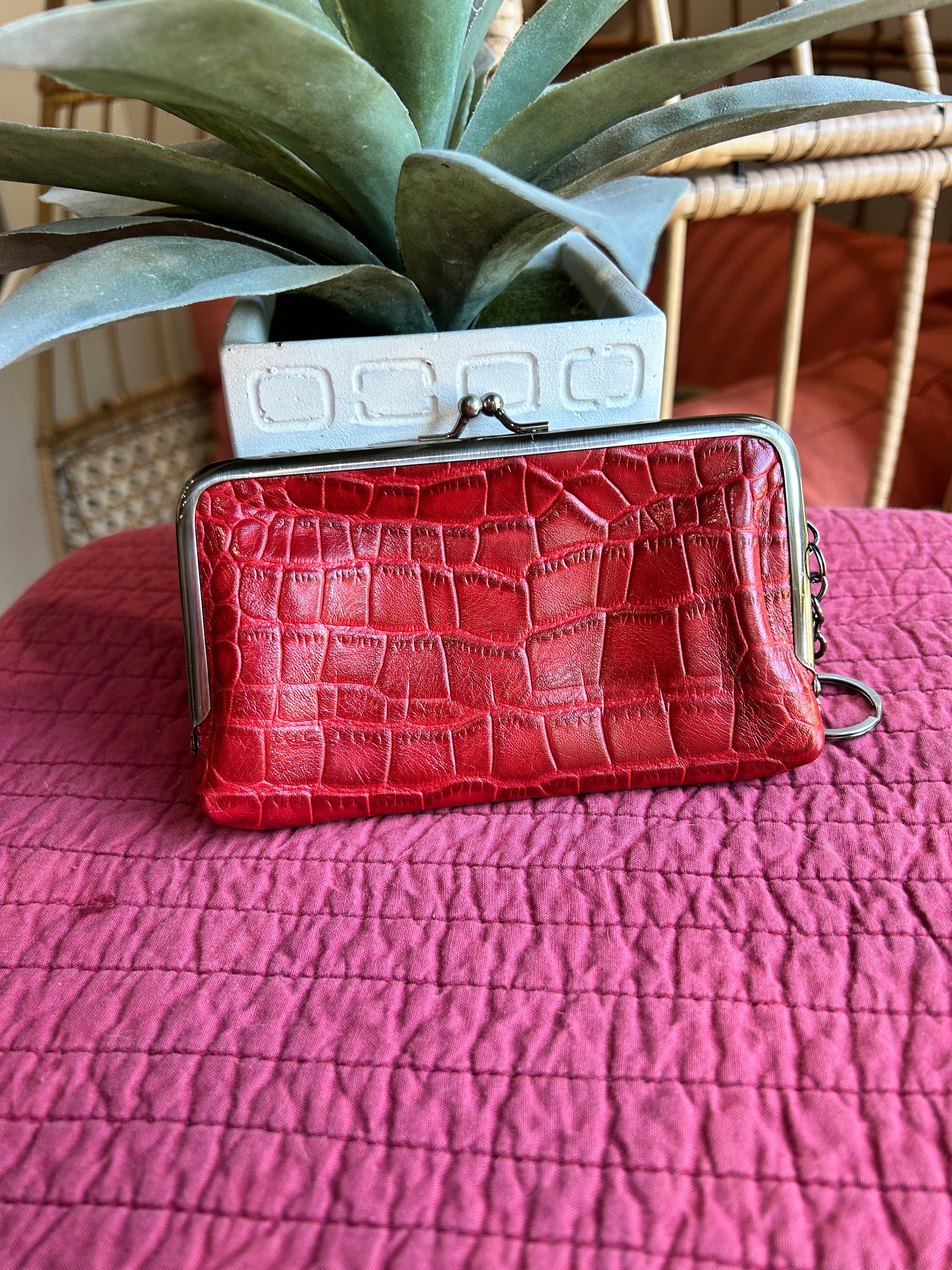 Patricia Nash Red Croc pattern leather kisslock coin purse (pre-owned)