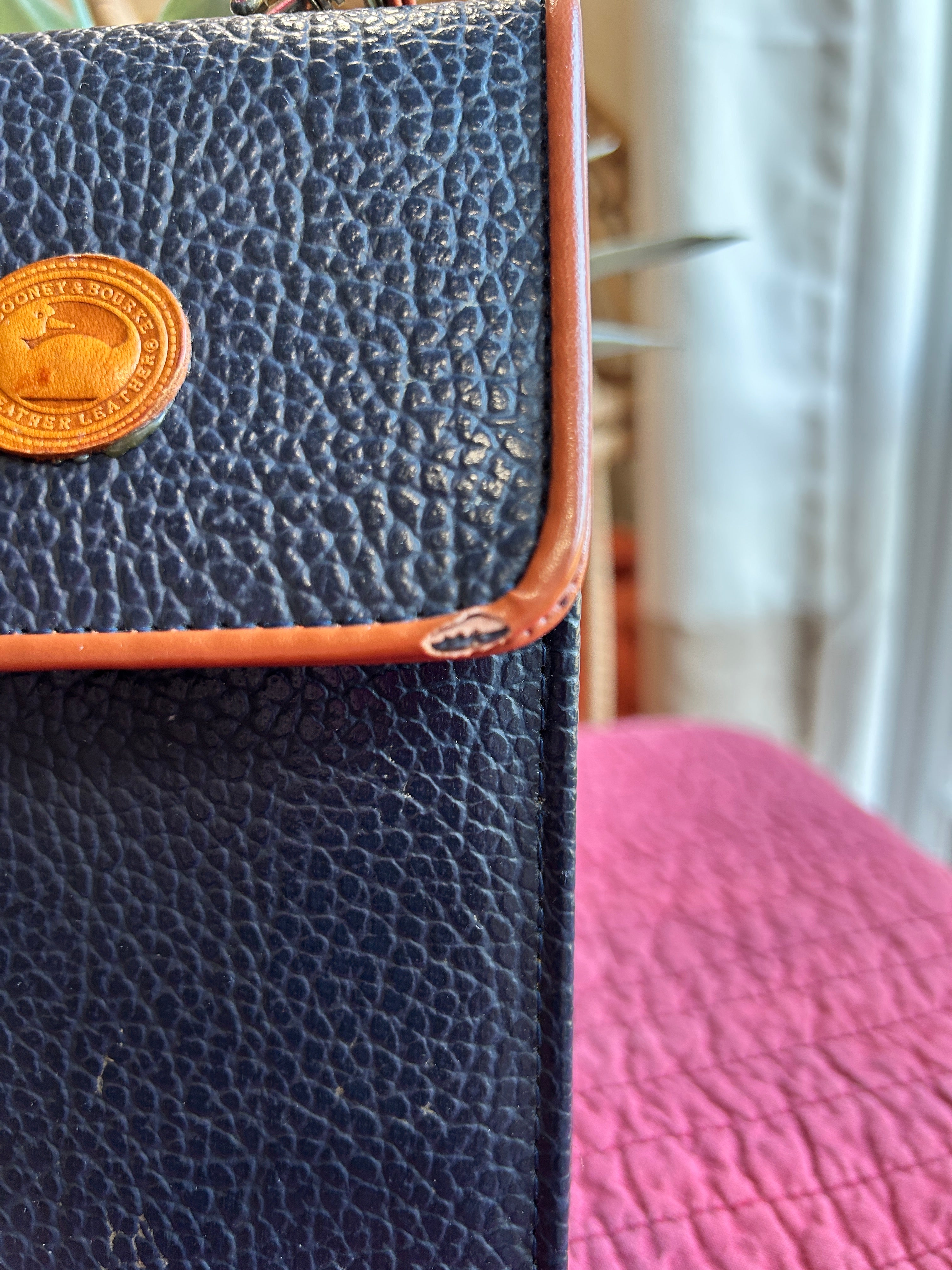 Dooney & Bourke Pebbled Leather Crossbody | Navy + Tan Trim (pre-owned)