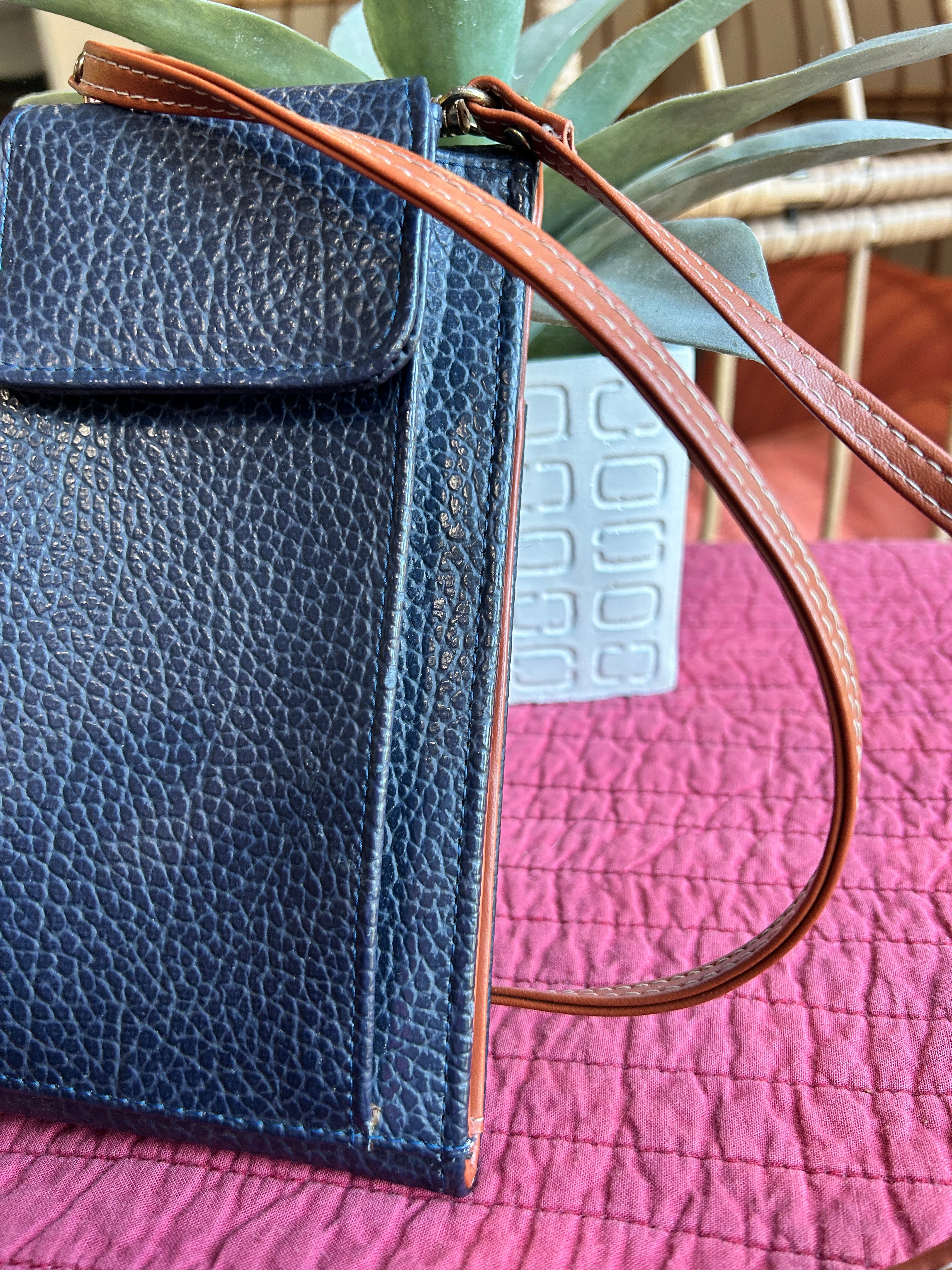 Dooney & Bourke Pebbled Leather Crossbody | Navy + Tan Trim (pre-owned)