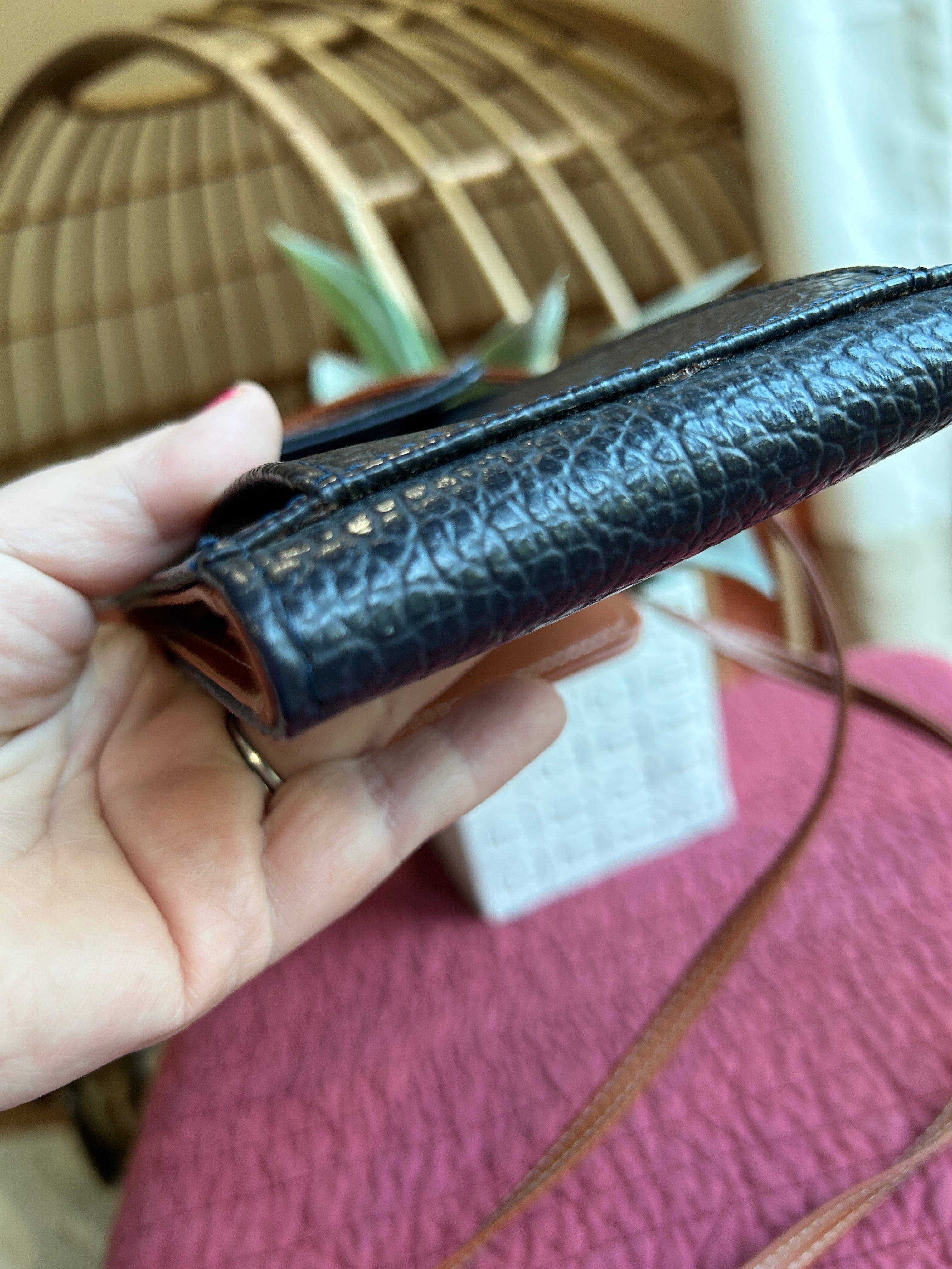 Dooney & Bourke Pebbled Leather Crossbody | Navy + Tan Trim (pre-owned)