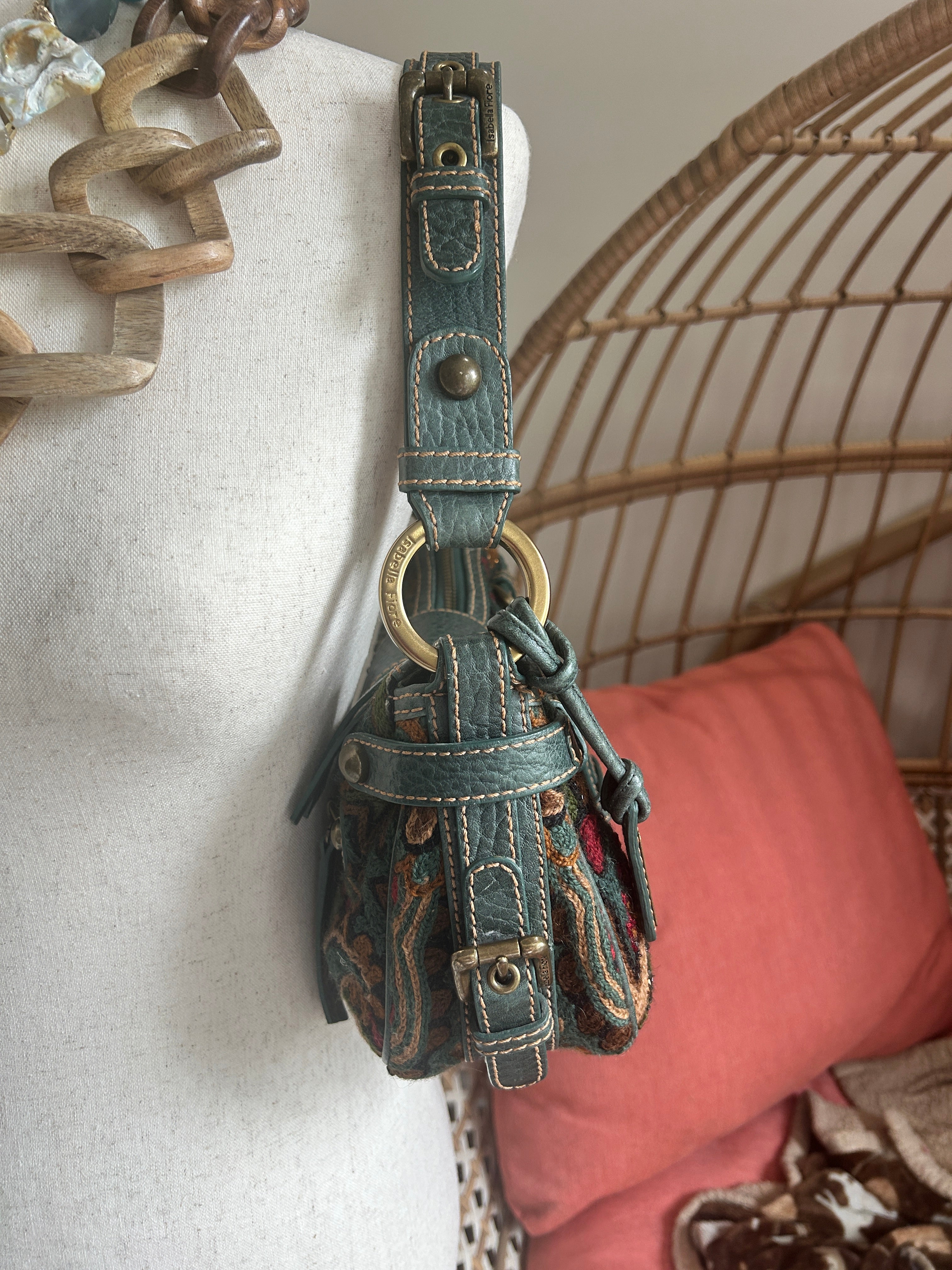 Isabella Fiore Cut‑A‑Rug Tapestry & Leather Shoulder Bag – Pristine Y2K Boho Luxe (Pre-owned)