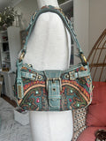 Isabella Fiore Cut‑A‑Rug Tapestry & Leather Shoulder Bag – Pristine Y2K Boho Luxe (Pre-owned)