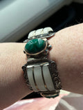 Vintage Mexican Sterling Silver Green & White Onyx Panel Bracelet