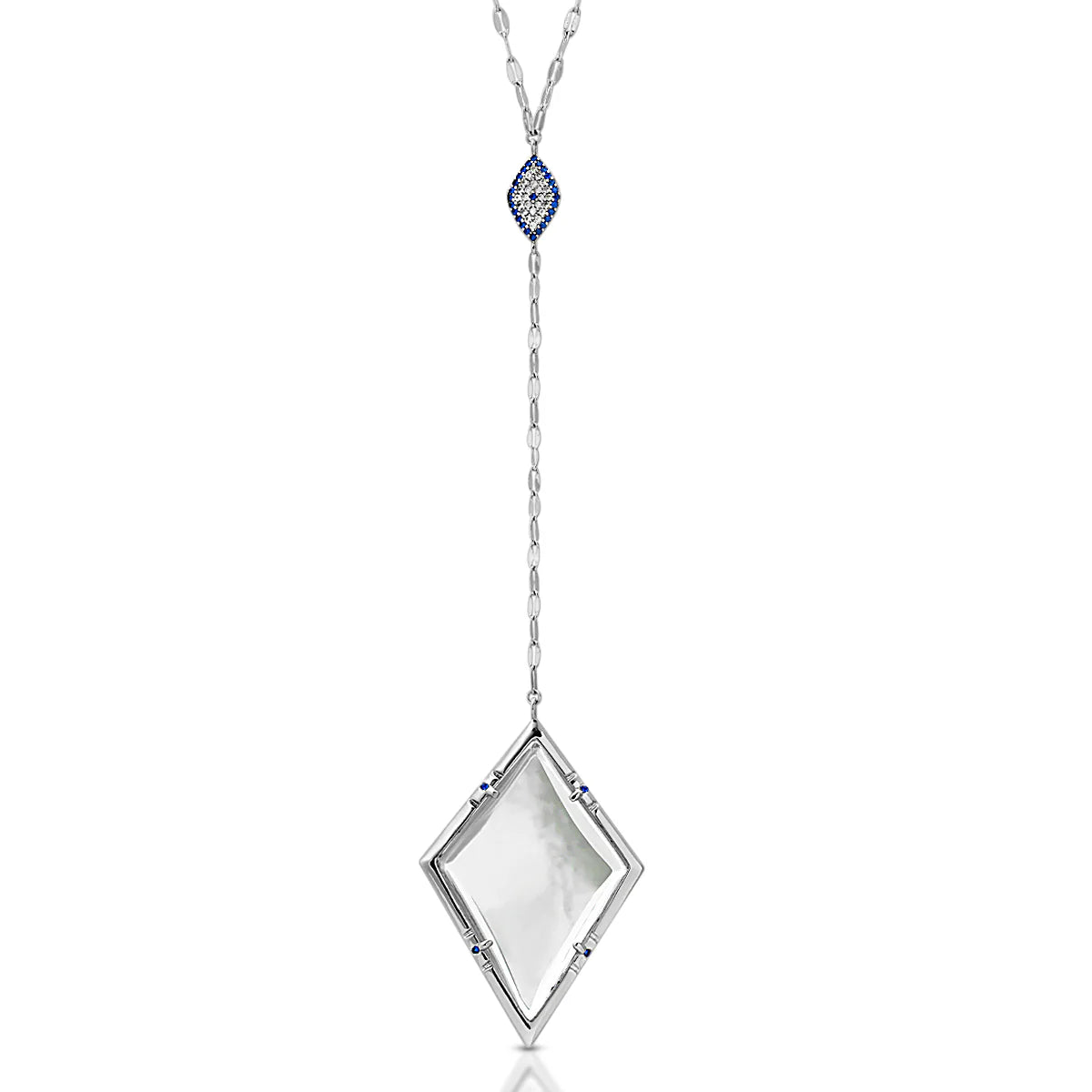 Jeziree Lariat Magnifier Pendant Necklace| Moderne Monocle| Silver