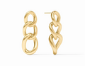 A gold chain link earring on a white background