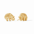Gold elephant earrings on a white background