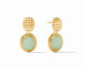 Gold stud with aqua jade dangle earring on a white background