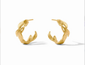Gold hoops with leaves on white background