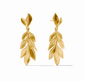 Long earring with gold leaves on a white background