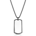 Gunmetal necklace with a dog tag-shaped monocle pendant on a white background