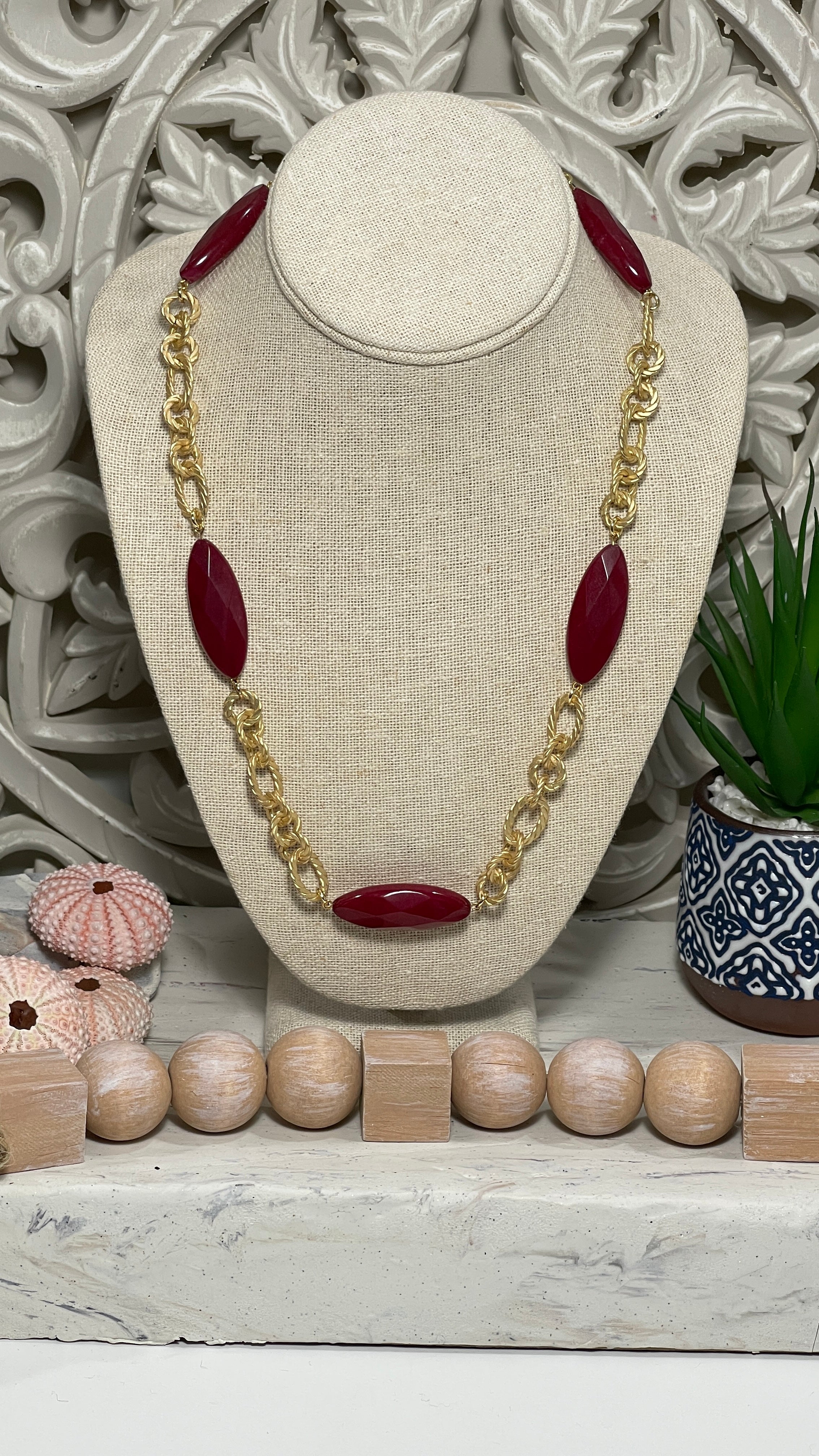 Red Stone & Gold Necklace| Juniper Skies