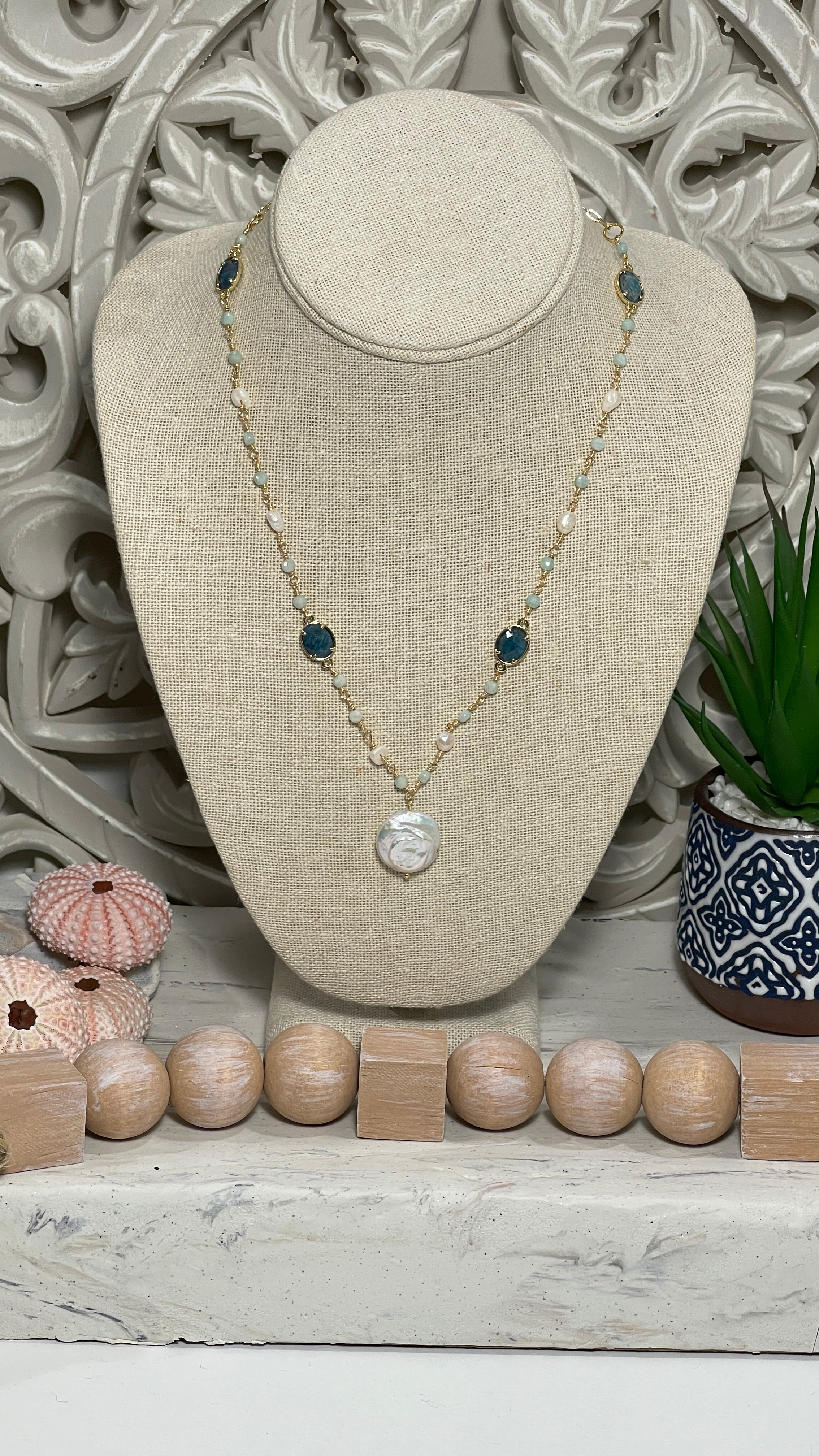 Ginny| Juniper Skies| Pearl & Blue Stones