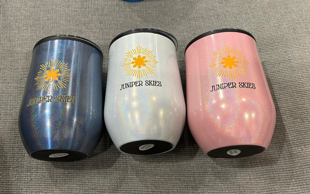 Juniper Skies iridescent stemless wine glass with lid