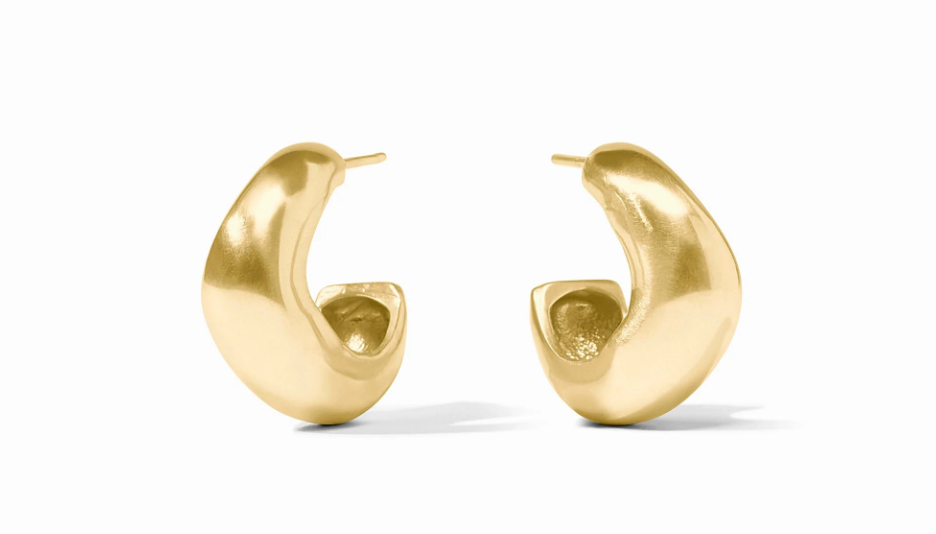 Pair of smooth gold earrings in a hoop shape, size small.
