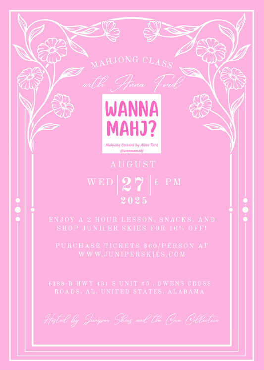 August 27th Mahjong class with Anna Ford of Wanna Mahj
