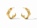 Pair of gold, wreath-style hoop earrings.