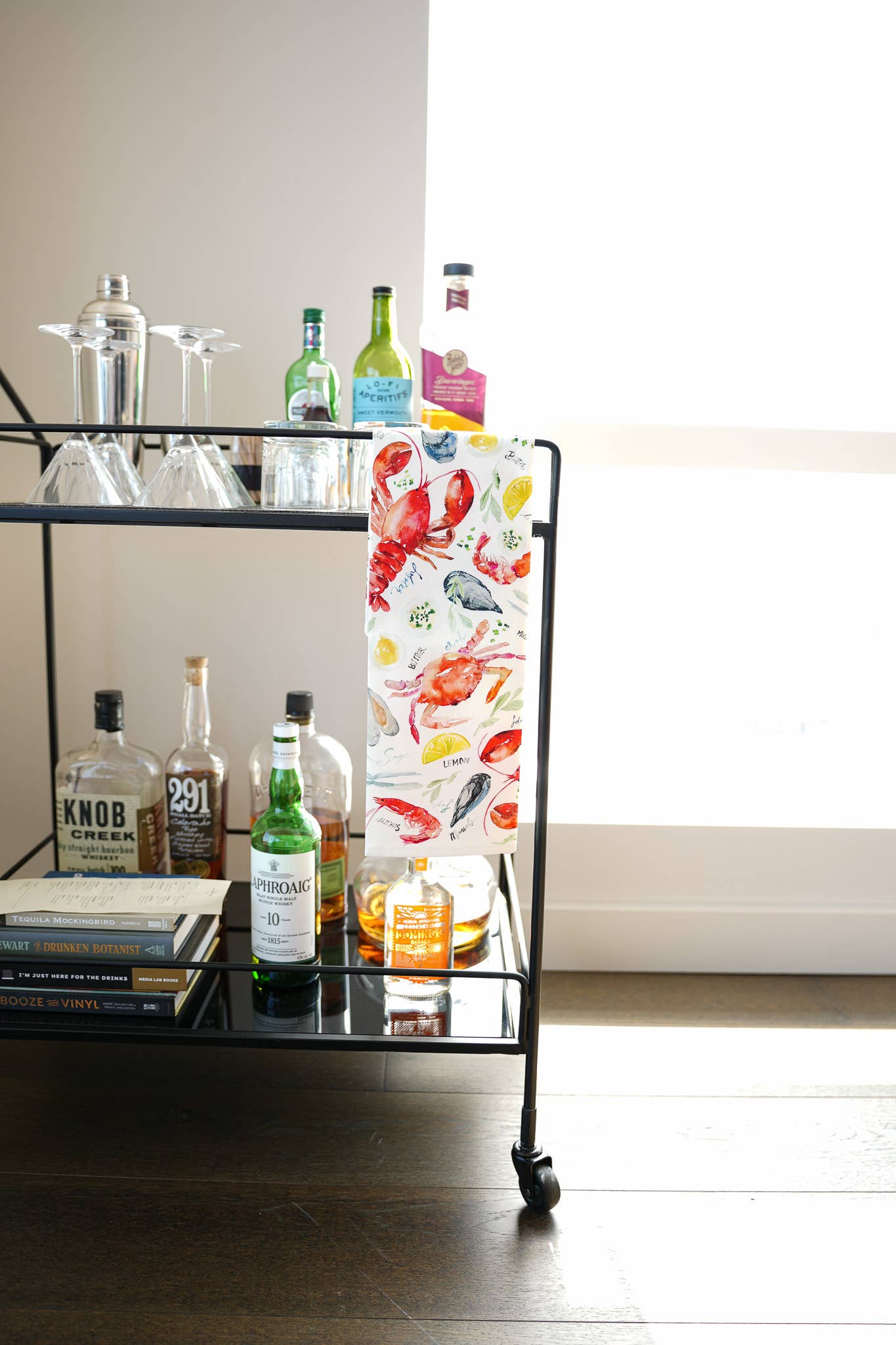 Seafood Table Tea Towel. Watercolor Lobster Dish Towel.